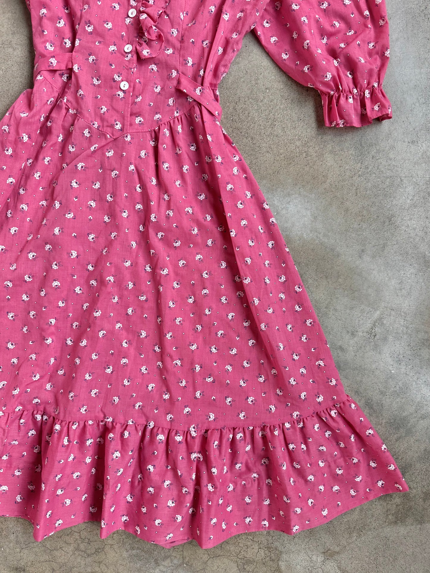 Vintage 1970s Luci Pellini Pink Floral Frilled Summer Dress | XS