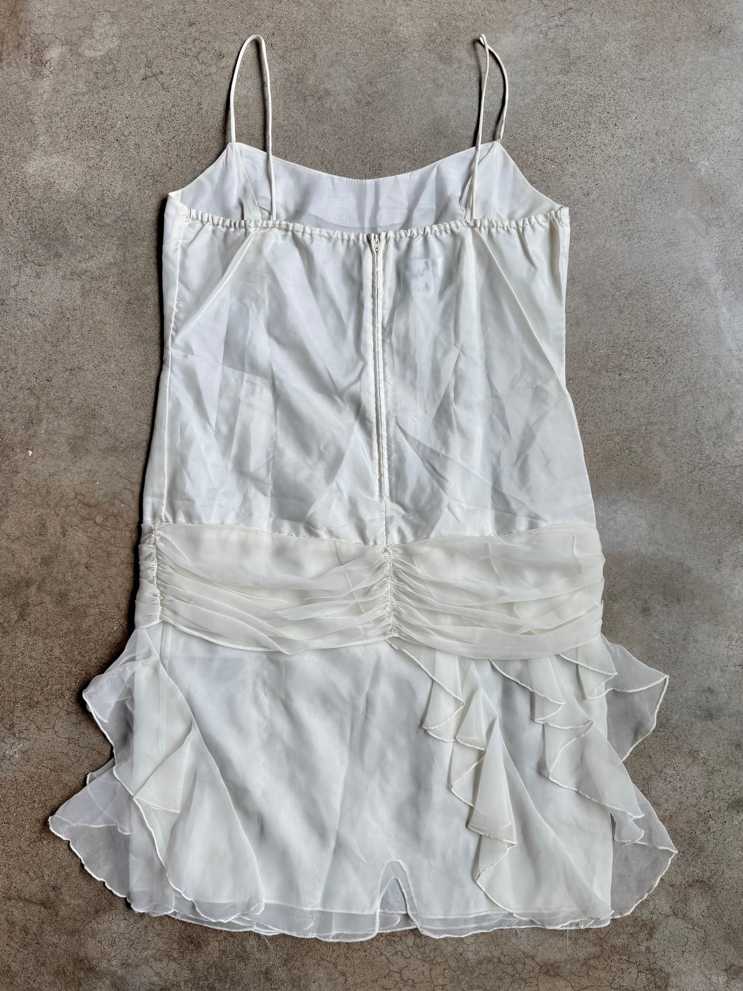 Vintage 1990s After Dark White Chiffon Ruffled Cocktail Dress | Large
