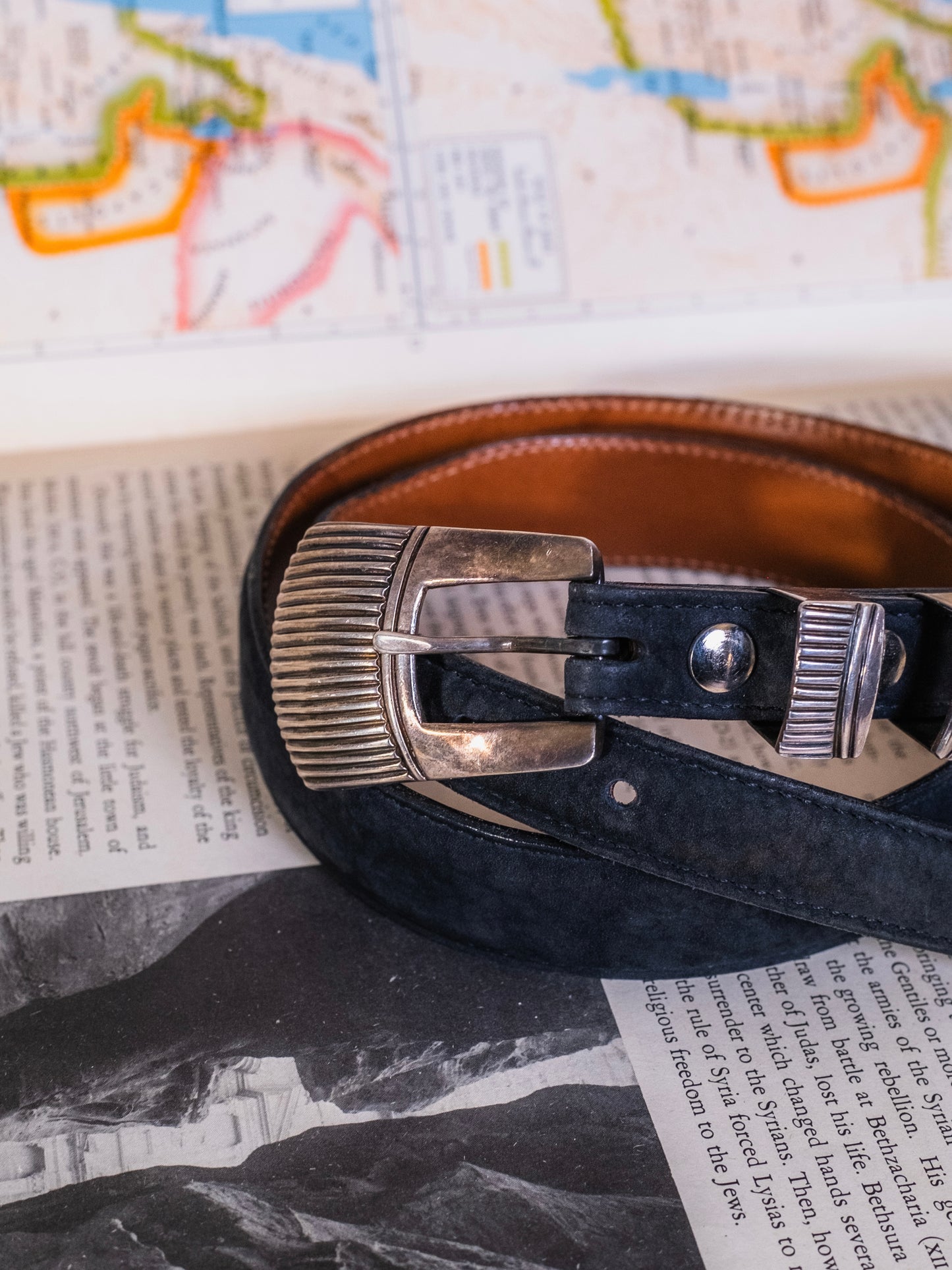 Vintage 1990s Lucchese Black Calf Leather J.C Delgarito Navajo Sterling Buckle Belt | 28/70
