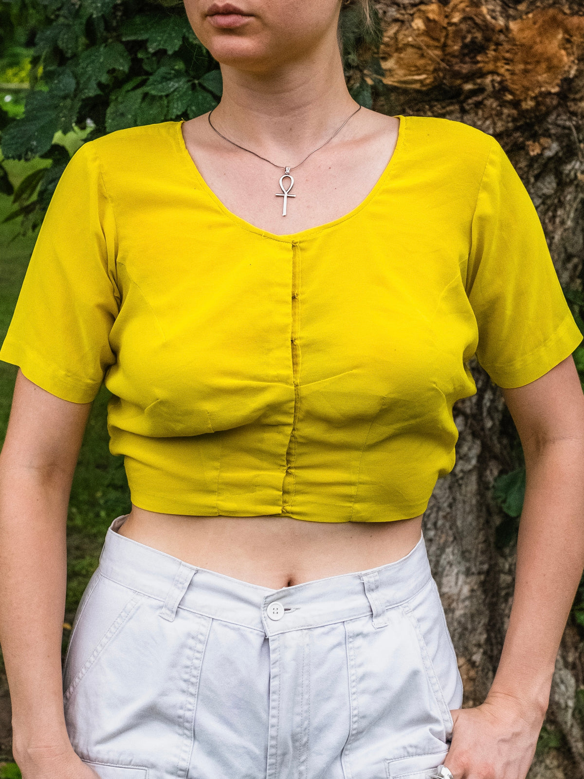 Vintage Handmade Yellow Cropped Blouse | Medium