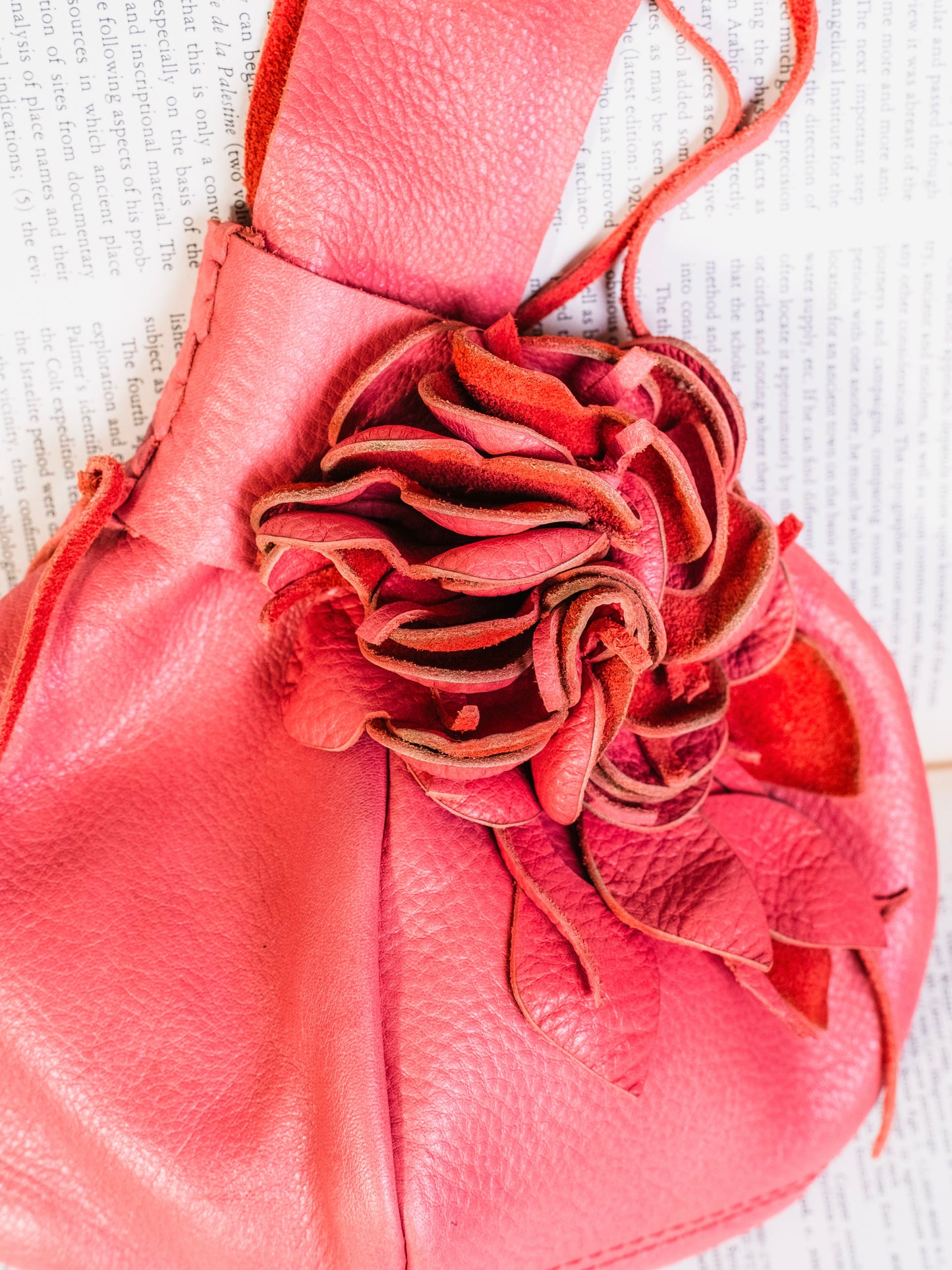 Vintage Handmade Pink Leather Flower Knot Bag