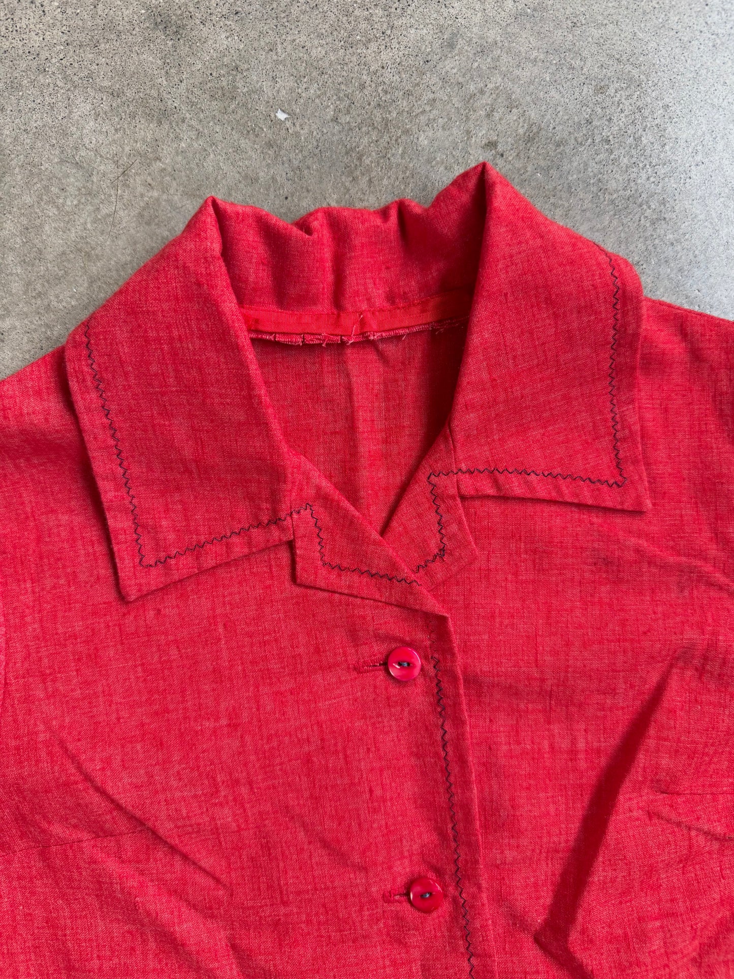 Vintage 1940s Red Western-Style Collared Shirt Jacket | XS