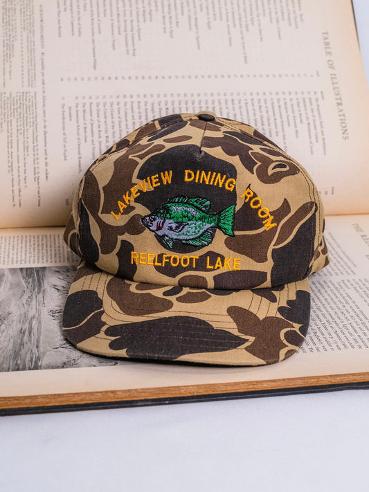 Vintage 1980s Lakeview Dining Room Reelfoot Lake Camo Trucker Hat