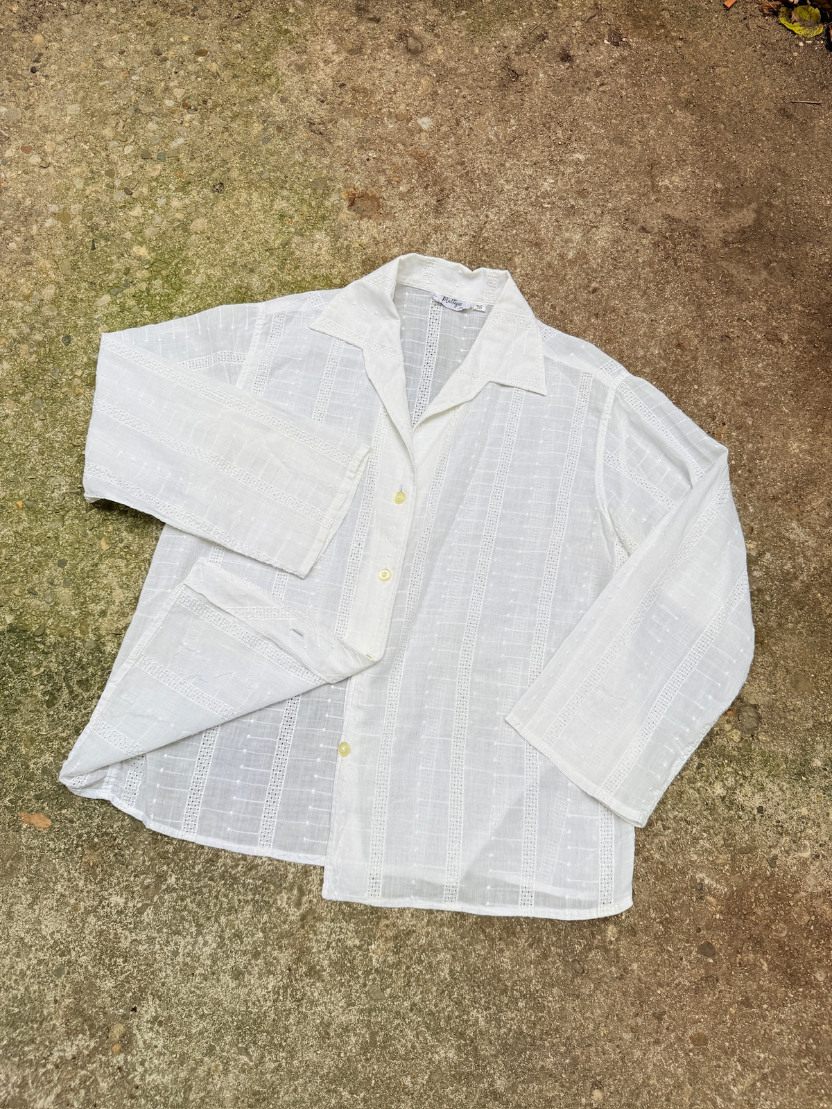Vintage 1970's White Mattique White Collared Blouse