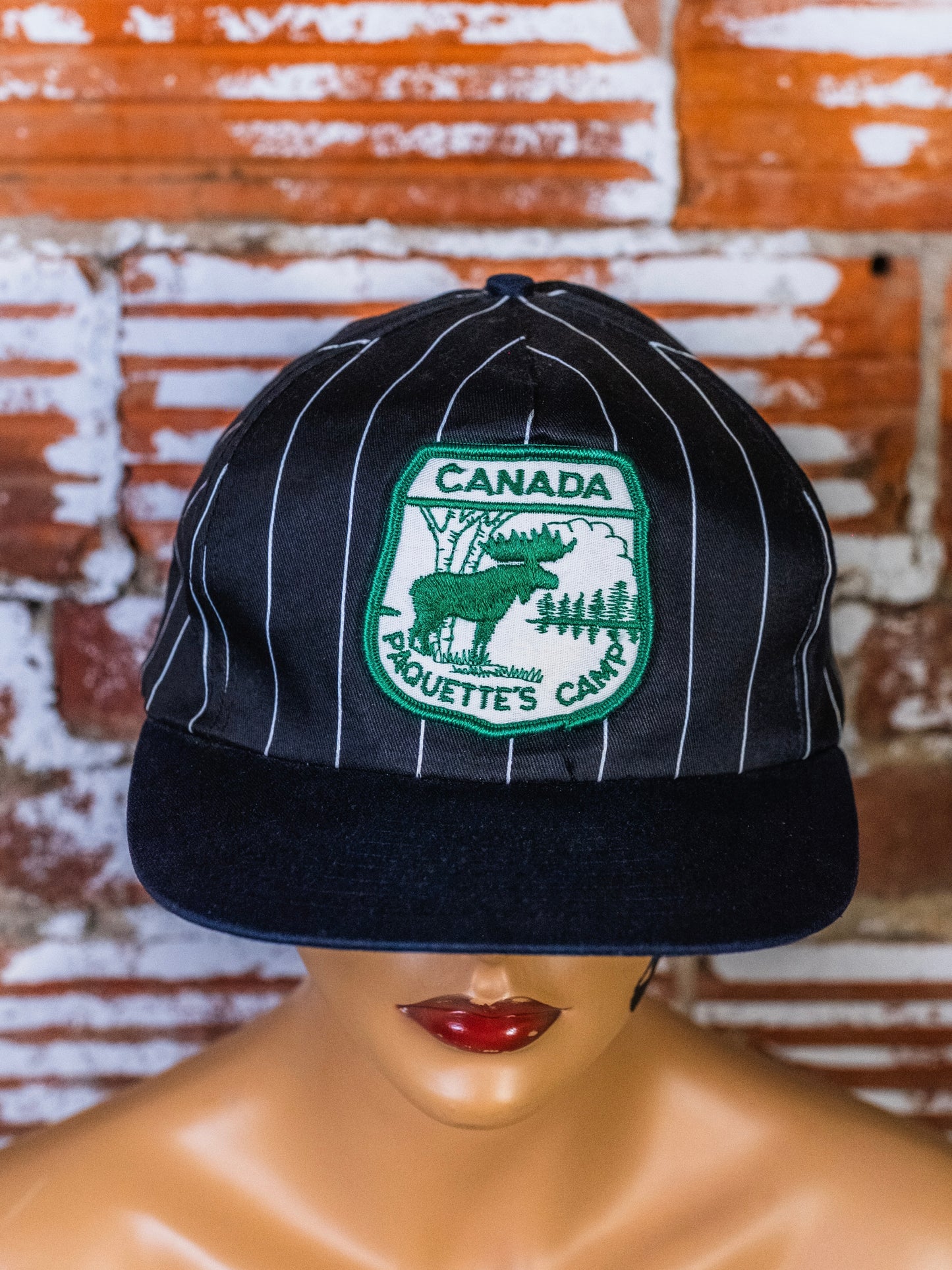 Vintage 1980s Canada Paquette’s Camp Patch Pinstripe Trucker Hat