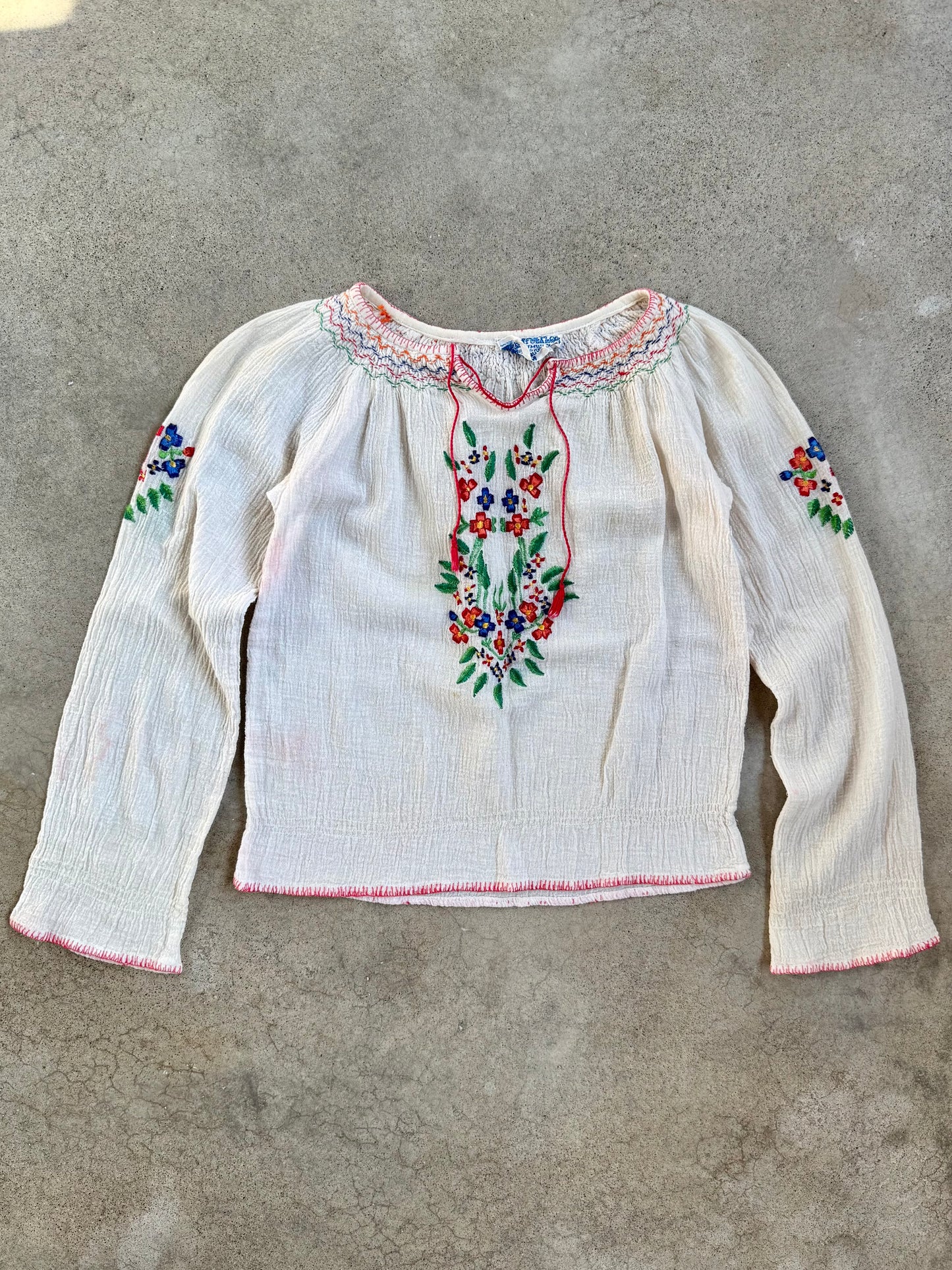 Vintage 1960s Mohren Folklore Hungarian Embroidered Cotton Peasant Blouse | XS/S