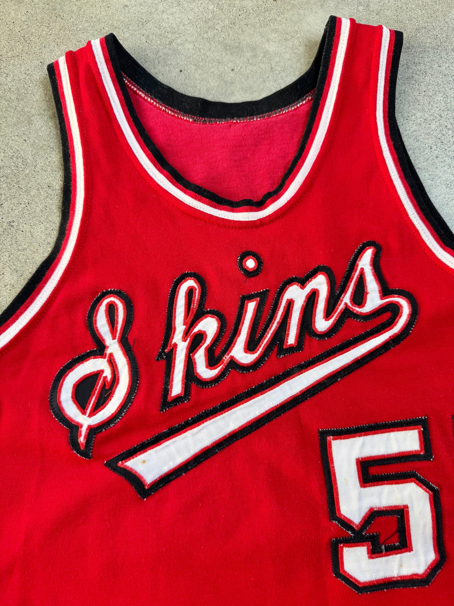 Vintage 1970s Red & Black “Skins” #55 Basketball Jersey | S/M