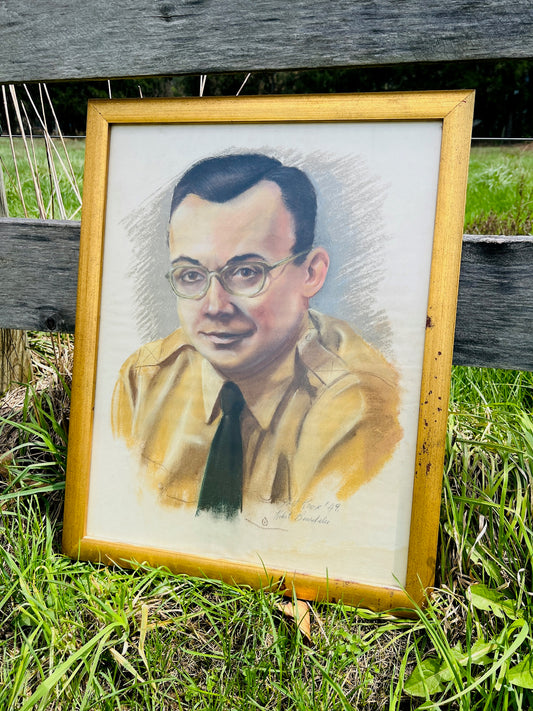 Vintage 1940s Framed Colored Pencil Drawing of Serviceman Fort Knox