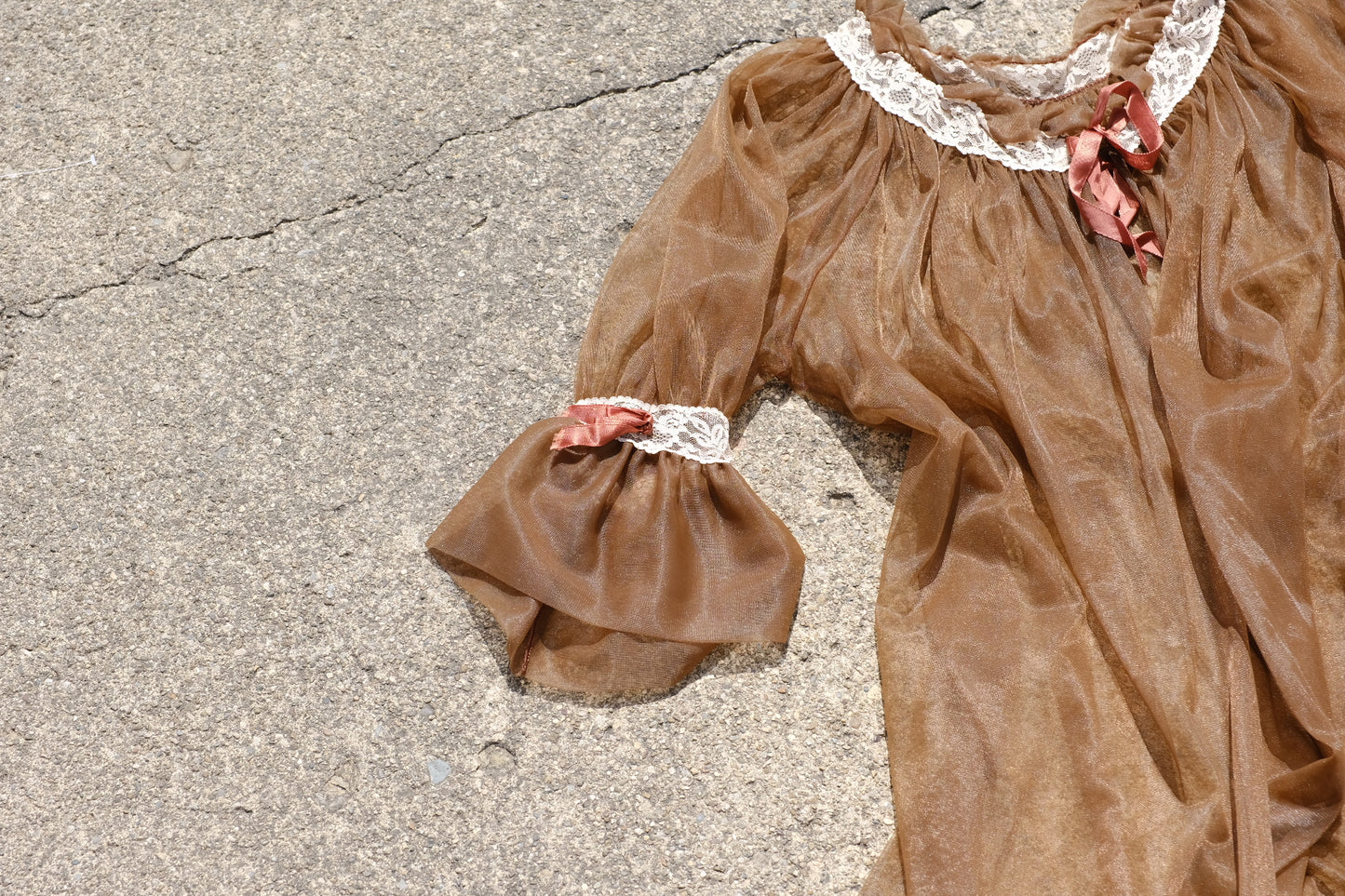 Vintage Sheer Brown Short Sleeve Full-Length House Coat