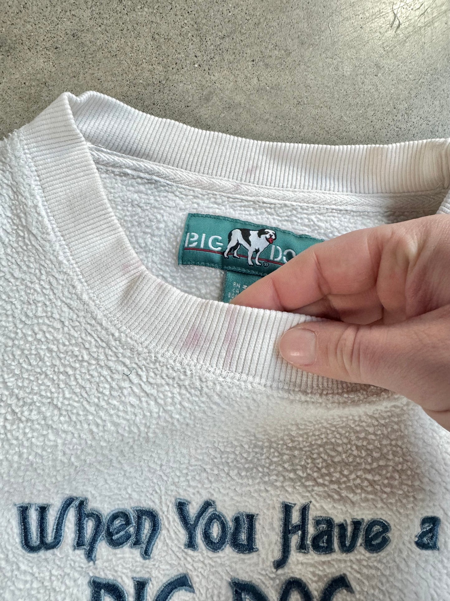 Vintage 1990s Big Dogs Embroidered Fleece Crewneck Sweatshirt | Large