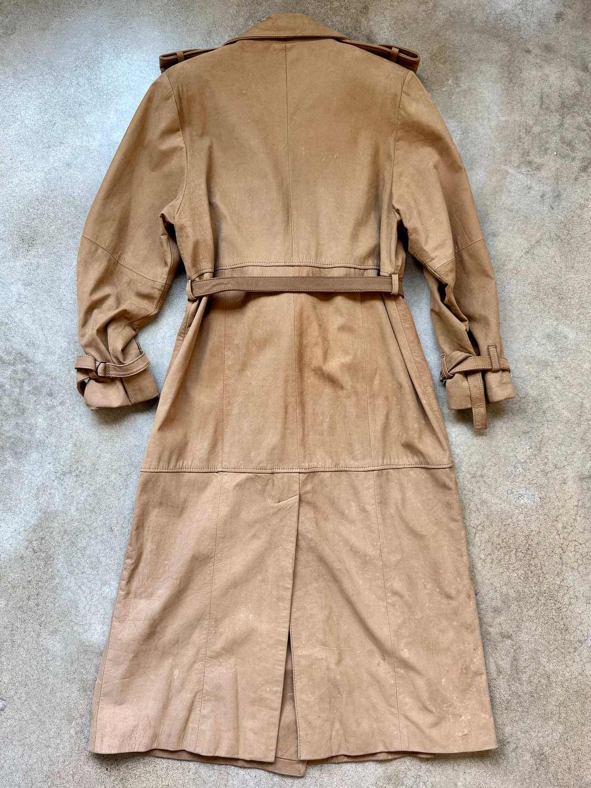 Vintage Comint Tan Suede Leather Belted Trench Coat | Small
