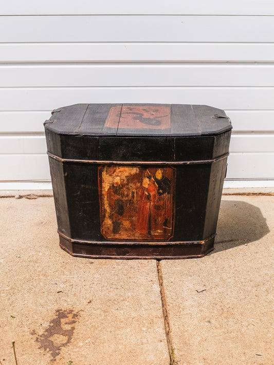 Antique 1900s Wood Lacquered Chinese Rice Chest