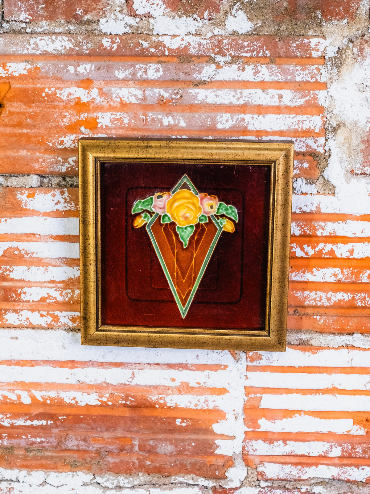Antique Framed H&R Johnson Art Nouveau Majolica Tile