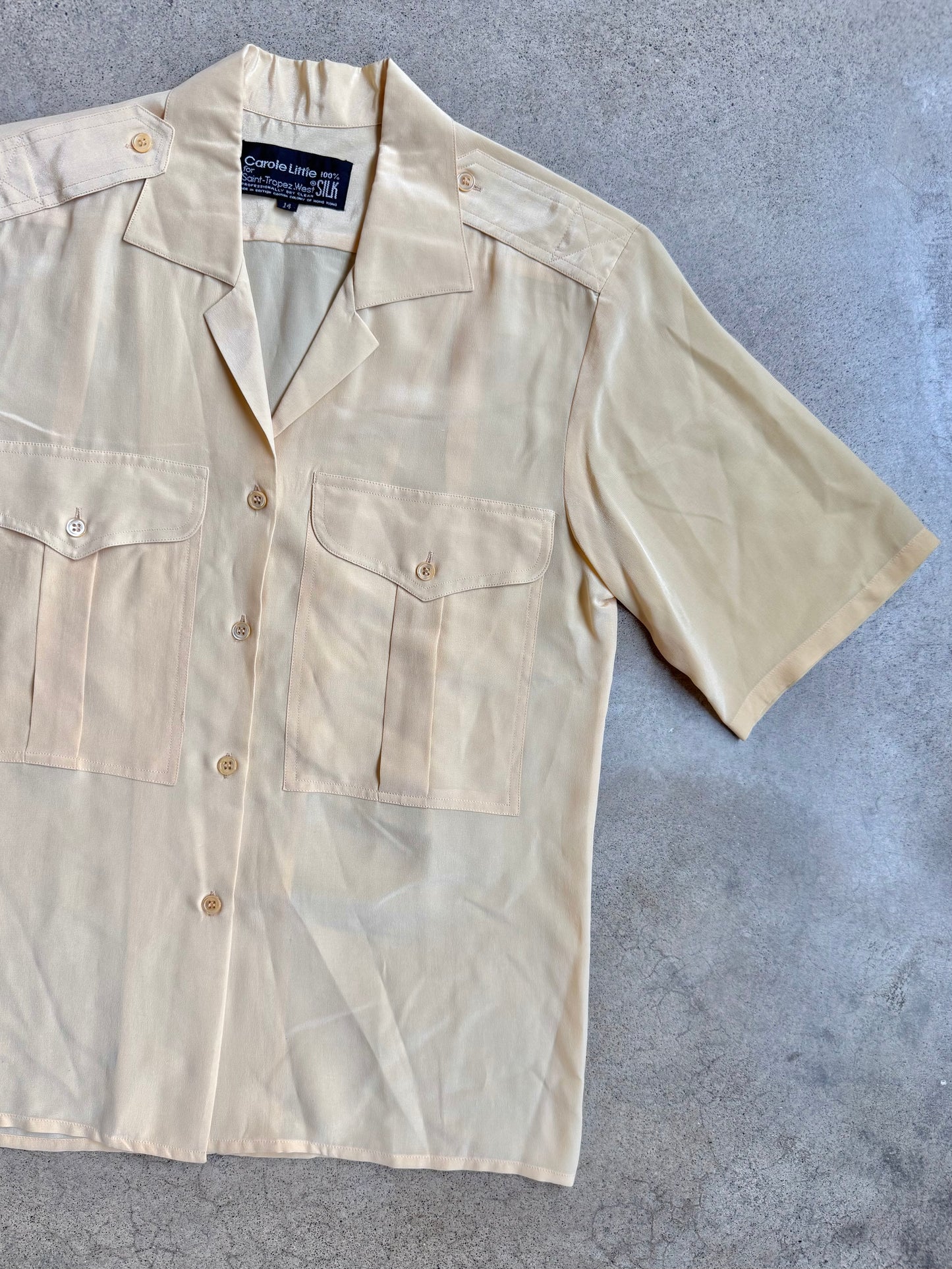 Vintage 1970s Carole Little for Saint-Tropez West 100% Silk Utility Shirt | Medium