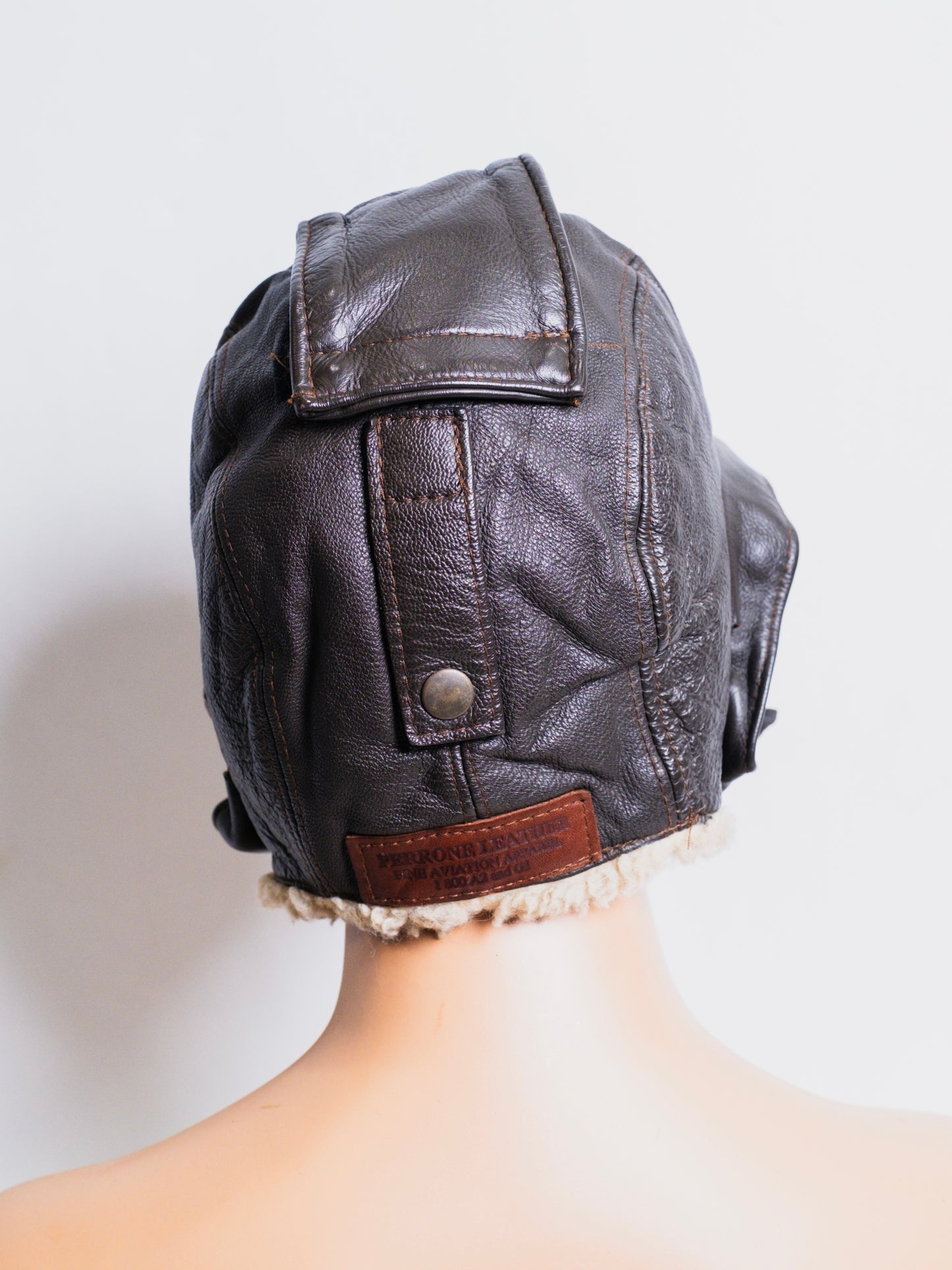 Perrone Leather Aviation Sherpa-Lined Bomber Cap