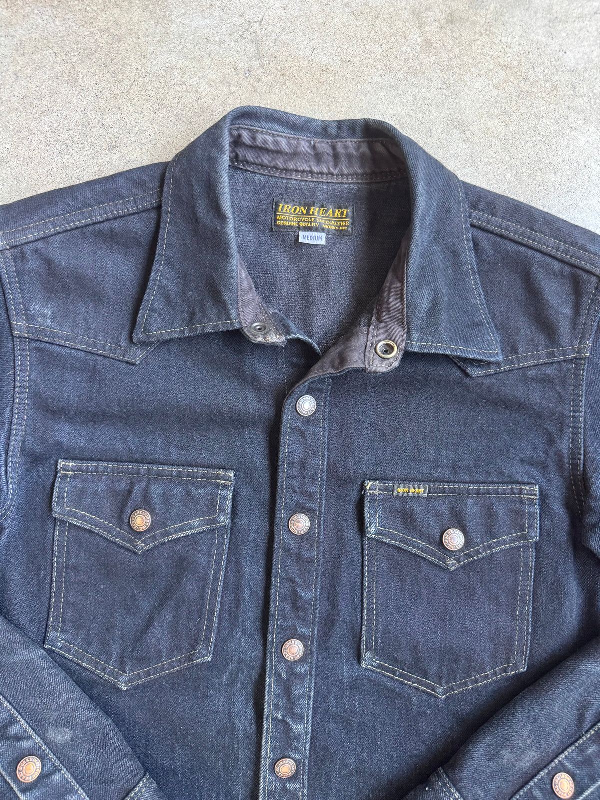 Iron Heart Japanese Selvedge Denim Overdyed CPO Shirt | Medium