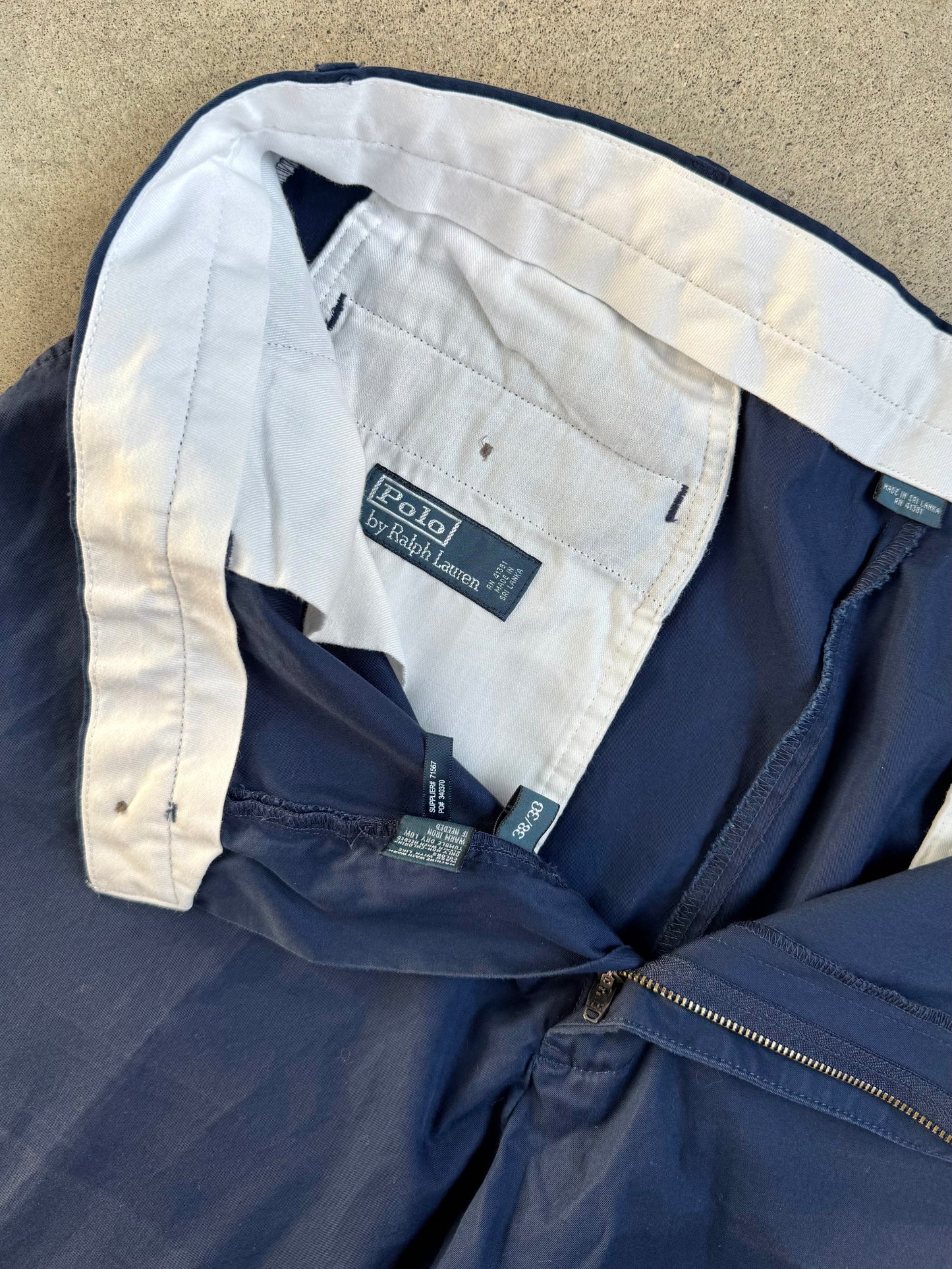 Vintage 1990s Polo Ralph Lauren Navy Blue 100% Cotton Trousers | 38x30