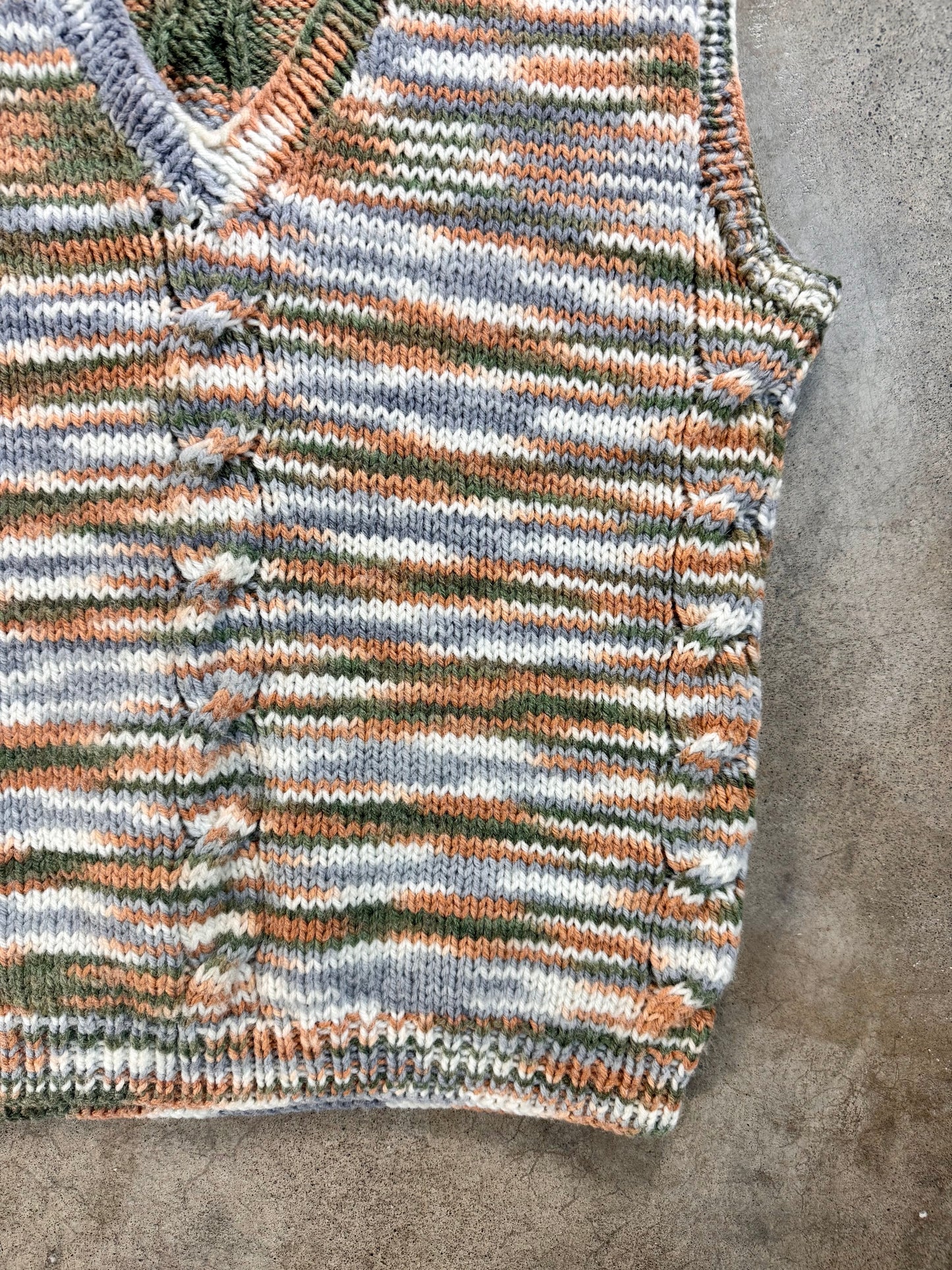 Vintage 1980s Hand-Knit Space-Dye V-Neck Sweater Vest | Large