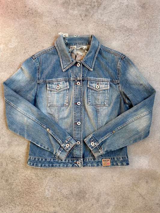 Vintage 1990s Guess Distressed Denim Jacket | XL