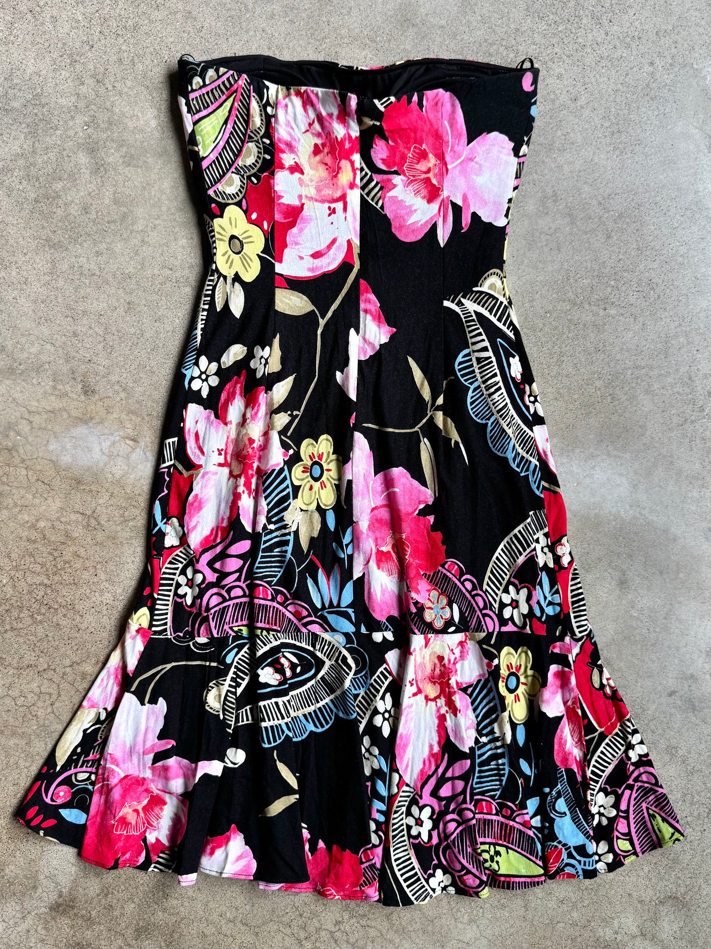 Vintage 1990s Cache Floral Print Strapless Dress | S/M
