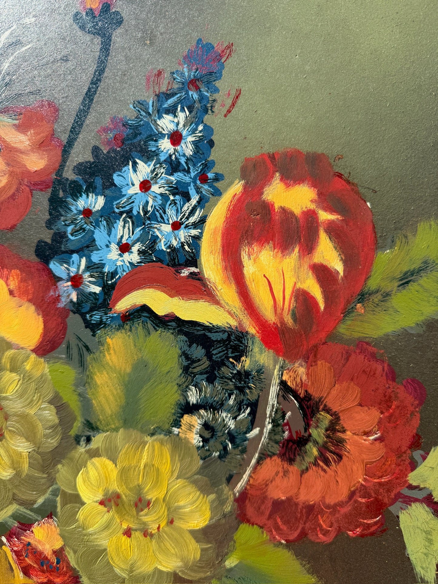 Vintage 1950s Framed Floral Still Life Oil Painting