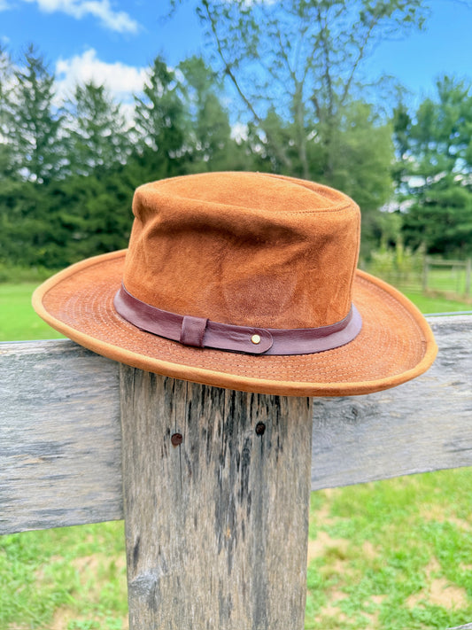 Vintage 1970s Brown Suede Leather Hat