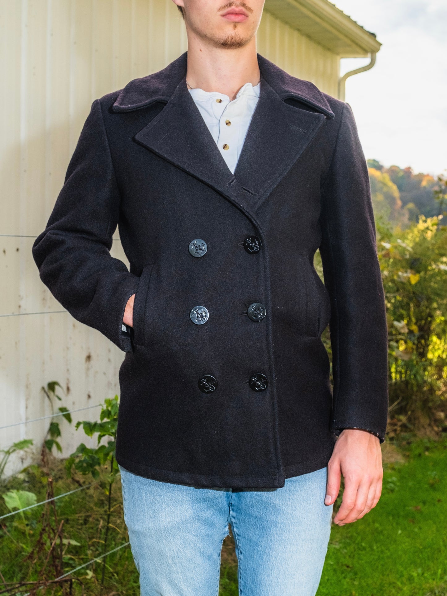 Vintage 1960s U.S. Navy Military Issue Black Wool Peacoat | 38
