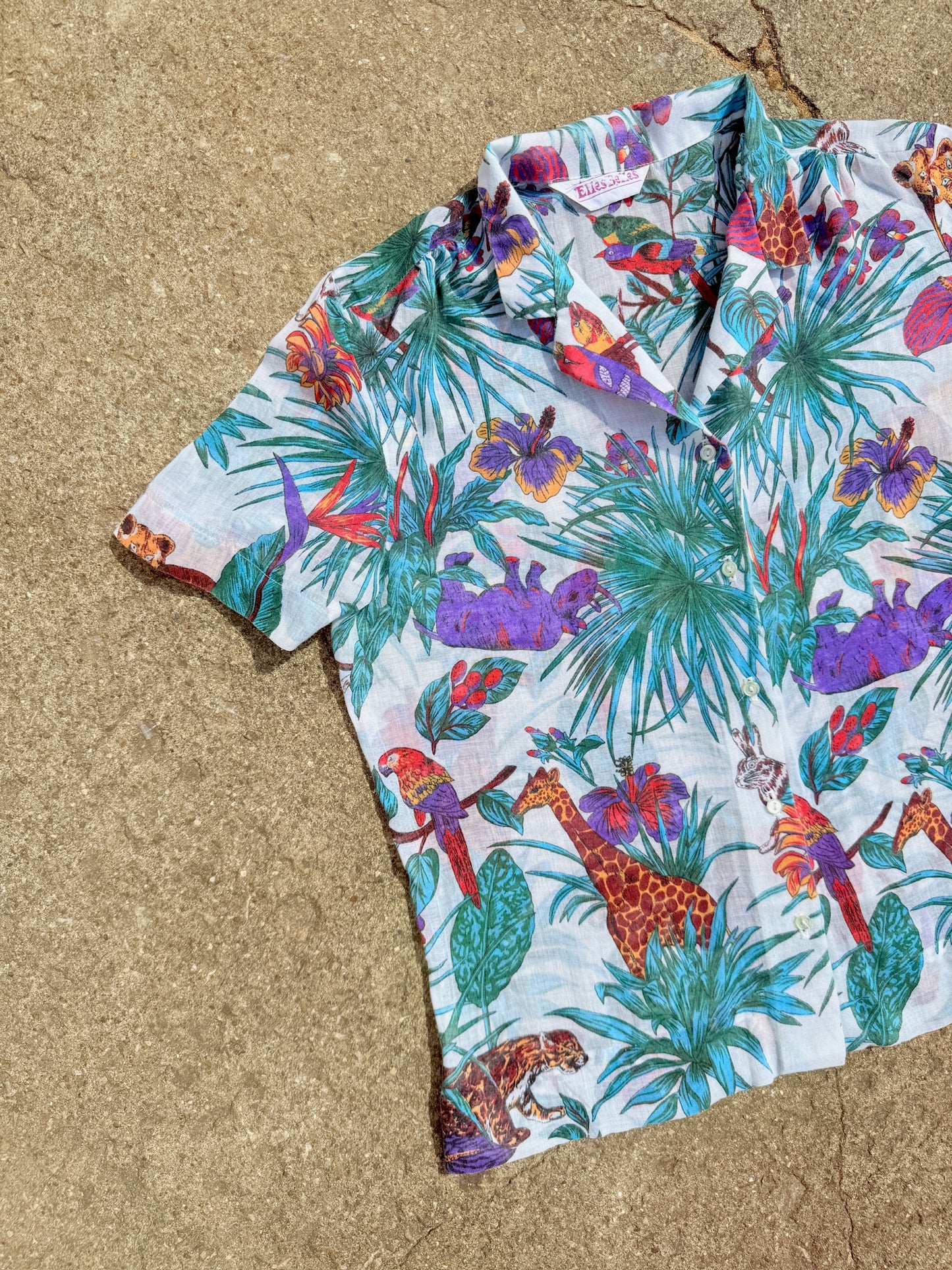 Vintage Elles Belles Tropical Print Button Down Shirt | L-XL