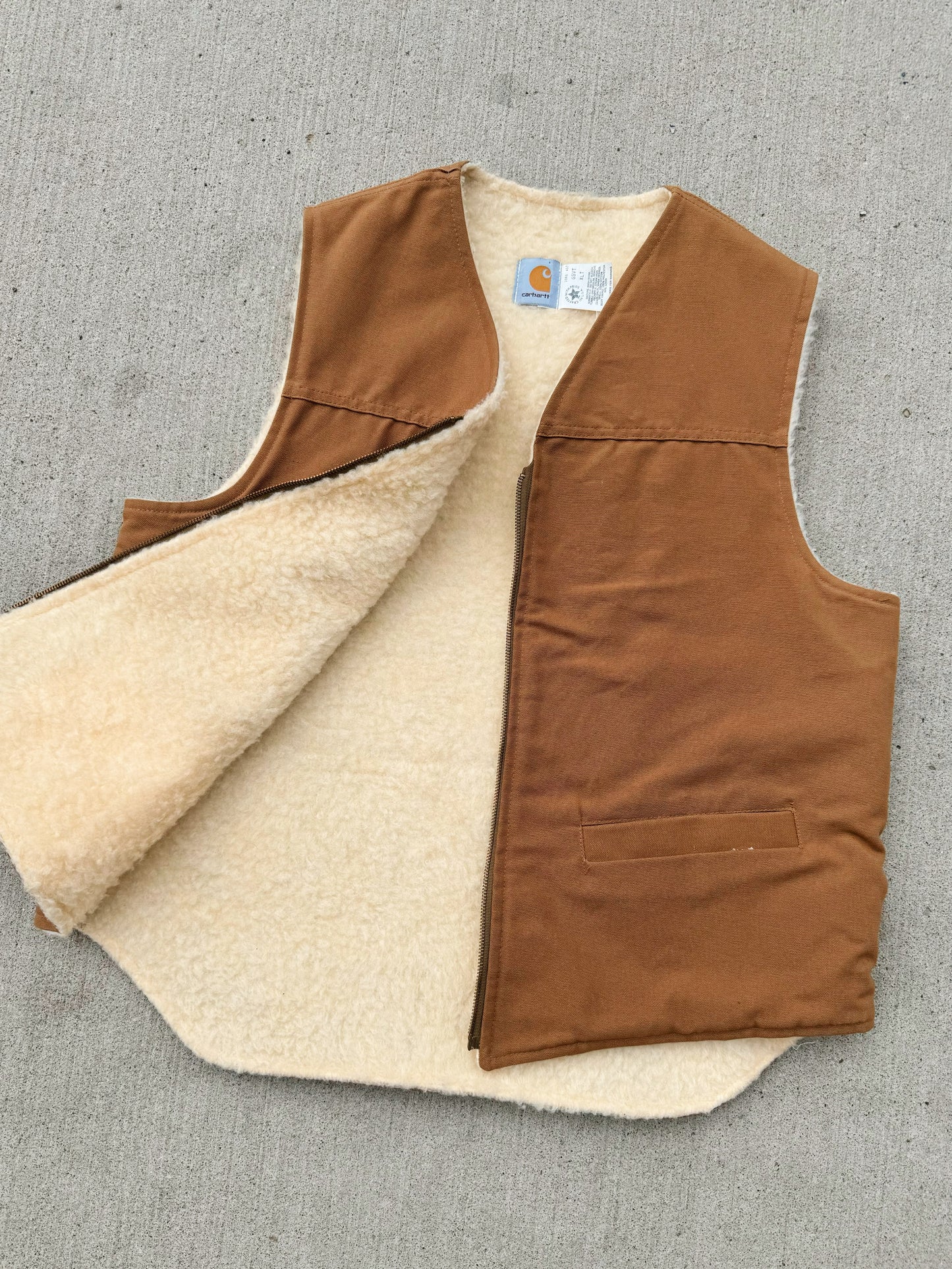 Vintage 1980s Carhartt Brown Duck Canvas Sherpa Lined Vest