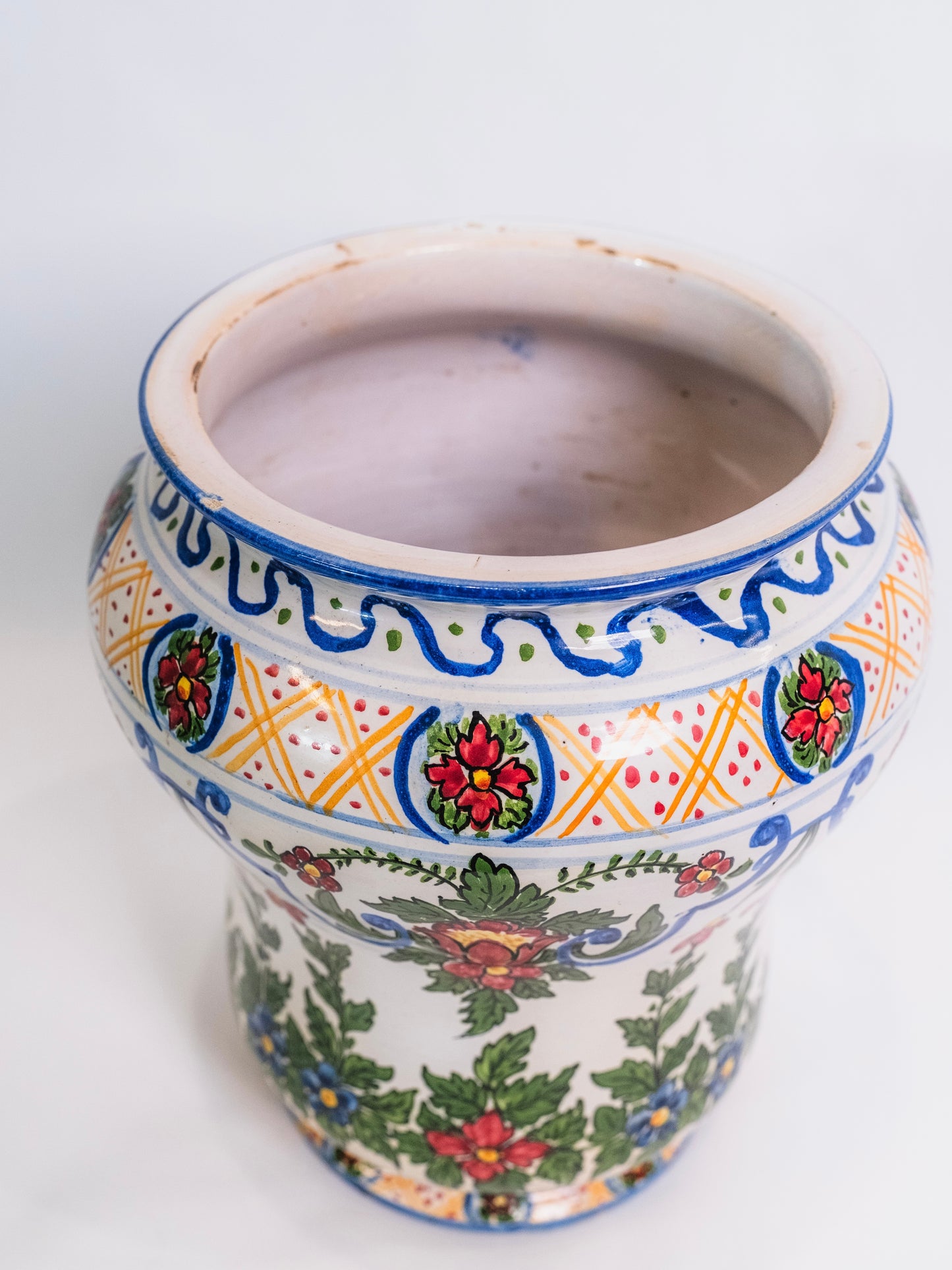 Vintage 1950s Ceramic Hand-Painted Italian Floral Pot