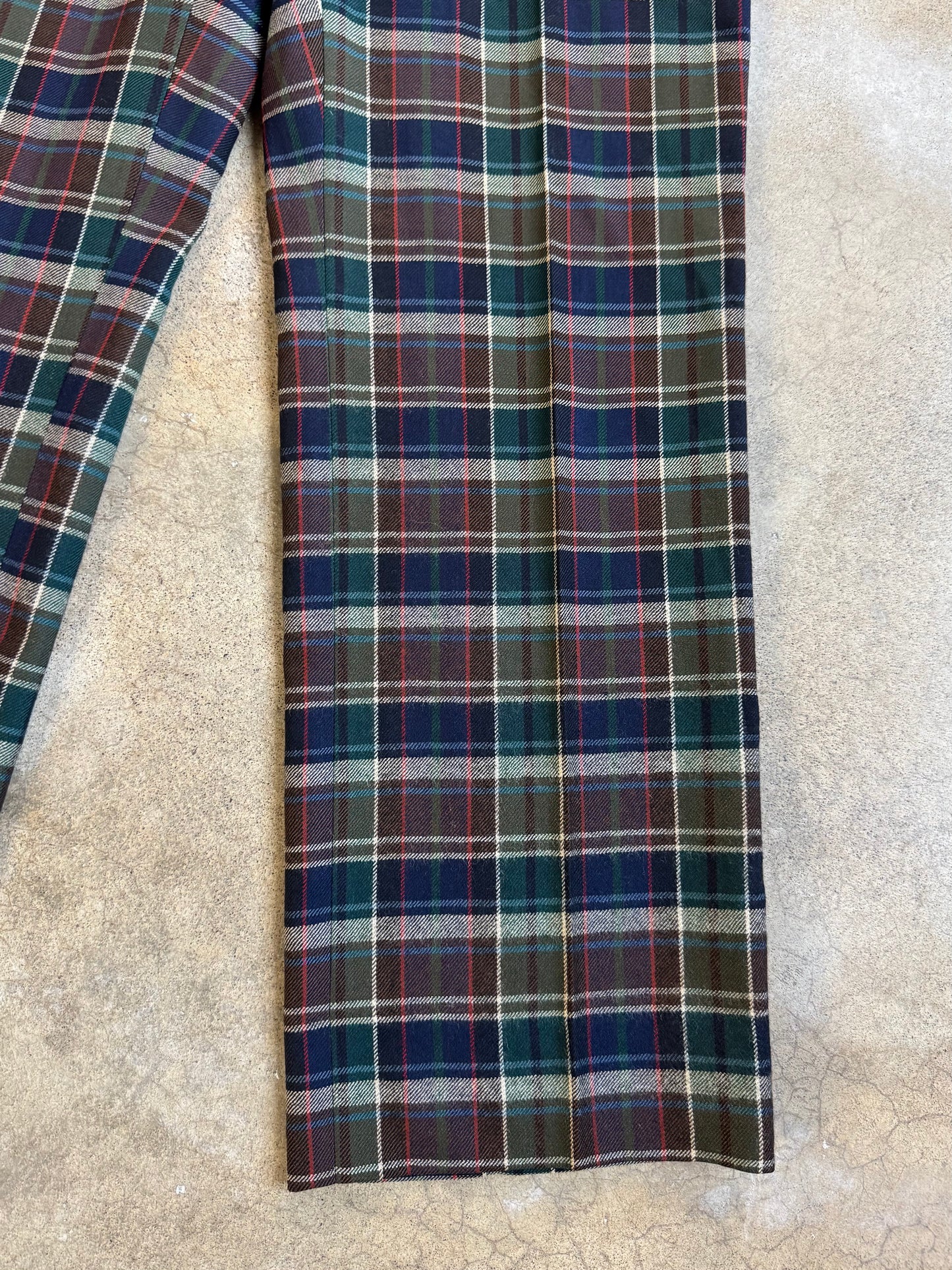 Vintage 1970s John Horan Dark Plaid Wool Trousers | Waist 34”