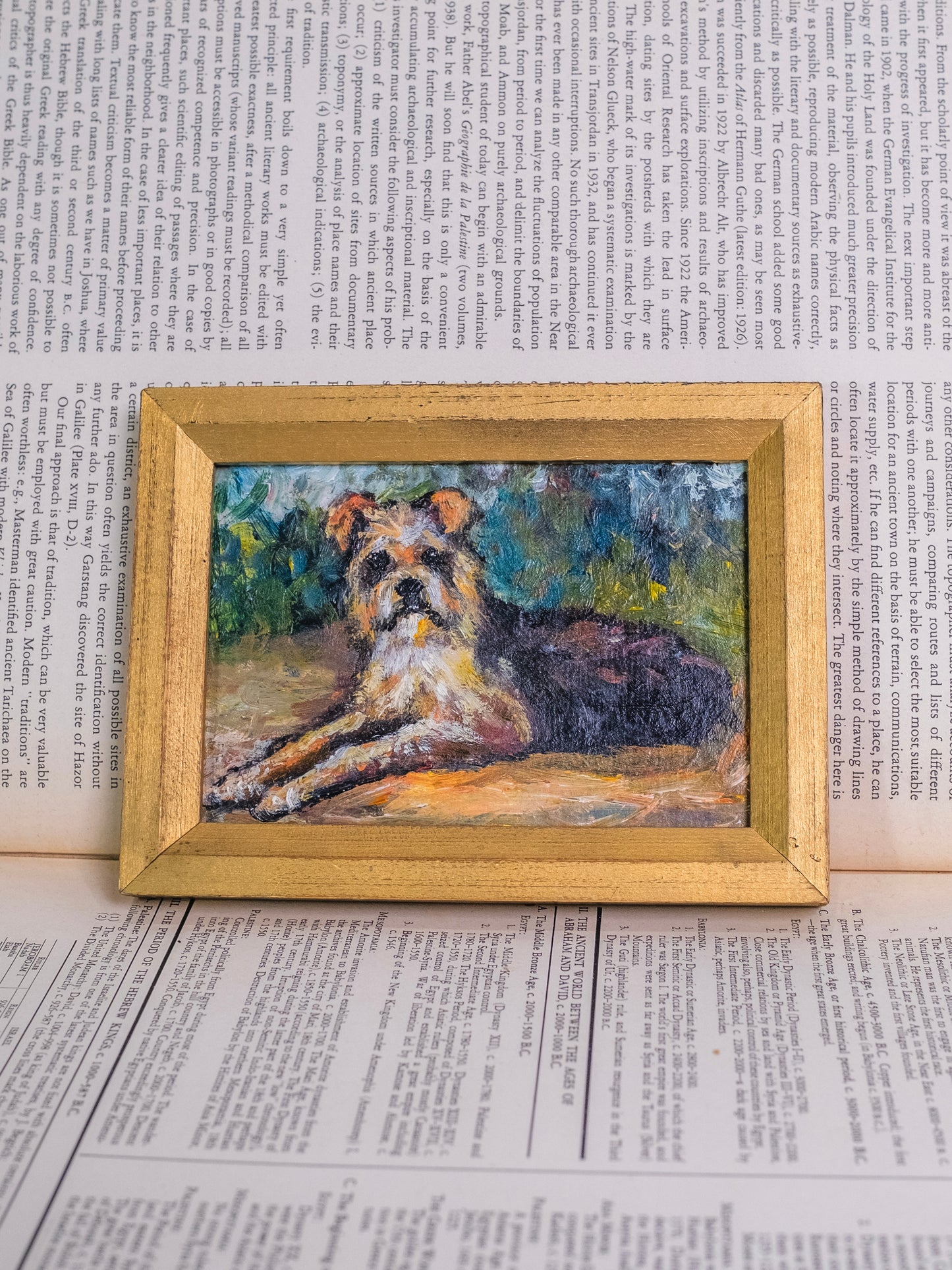 Vintage Framed Terrier Dog Oil on Canvas Painting