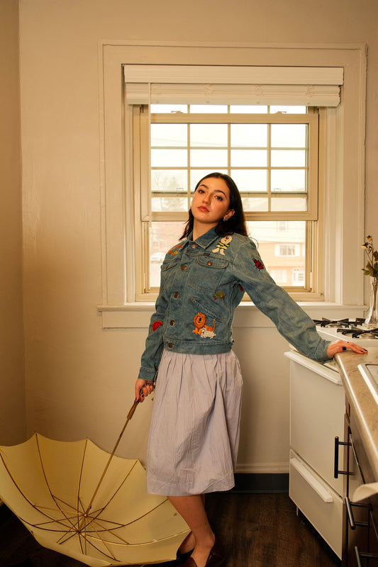 Vintage 1970s Maverick Blue Bell Embroidered Denim Jacket | Small