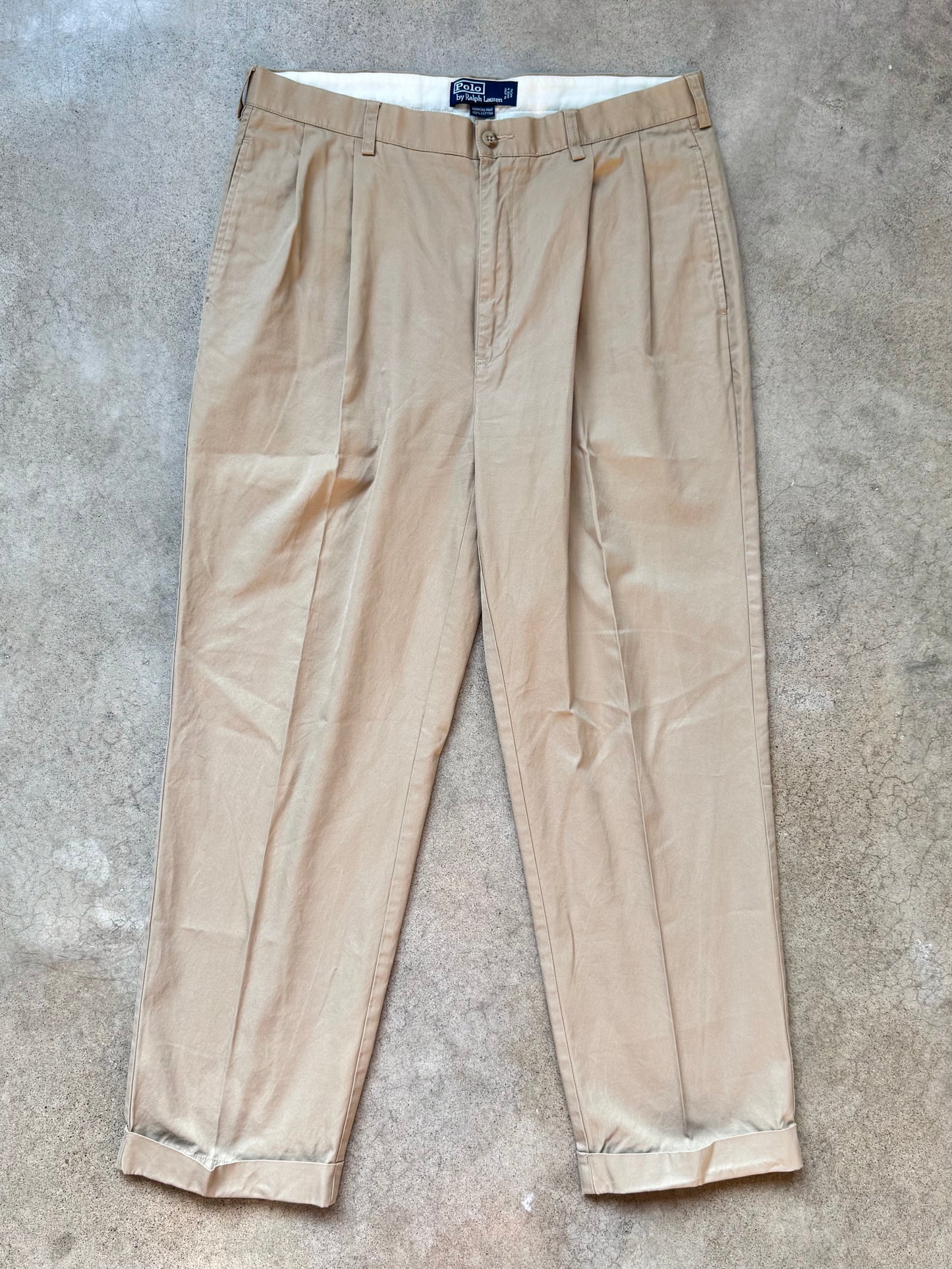 Vintage 1990s Polo Ralph Lauren “Hammond Pant” Khaki Pleated Trousers | 35/30