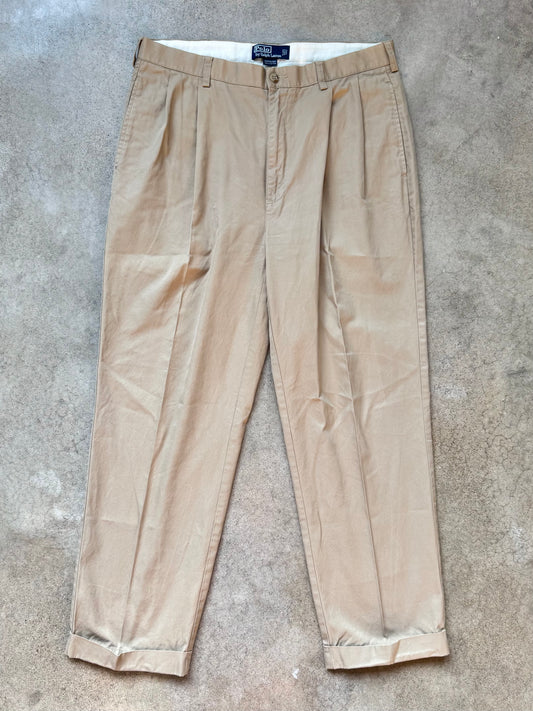 Vintage 1990s Polo Ralph Lauren “Hammond Pant” Khaki Pleated Trousers | 35/30