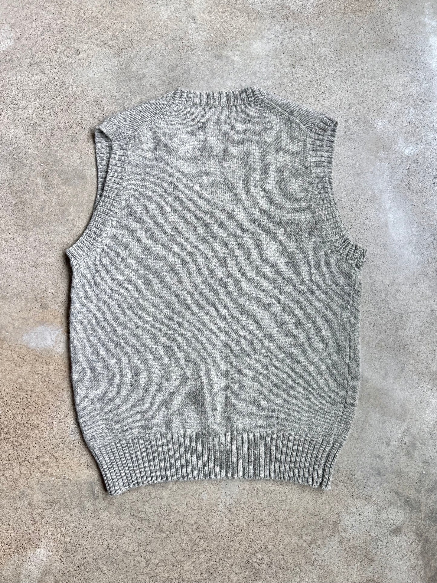 Vintage 1960s Grey Wool "N Flags" Letterman Patch Sweater Vest | Large