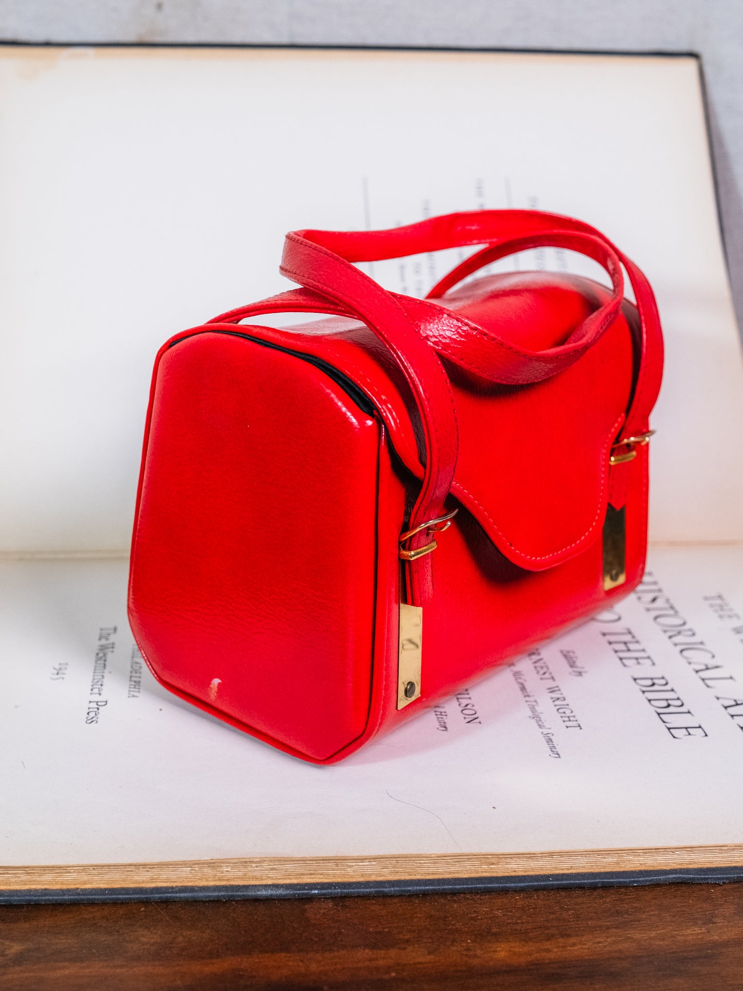 Vintage 1960s Garay Red Faux Leather Top Handle Bag