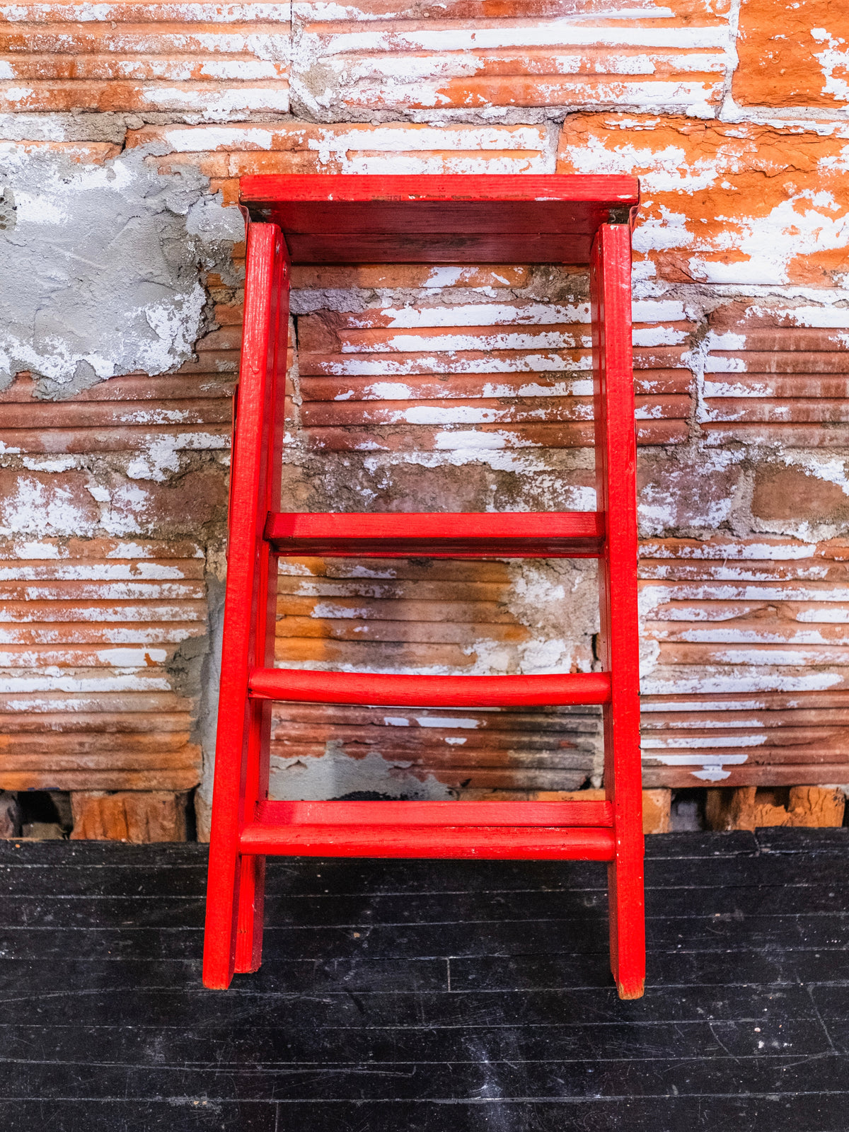 Vintage Red Painted Wooden Folding Step Ladder