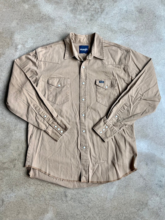 Vintage Wrangler Brown Twill Western Pearl Snap Work Shirt | XL