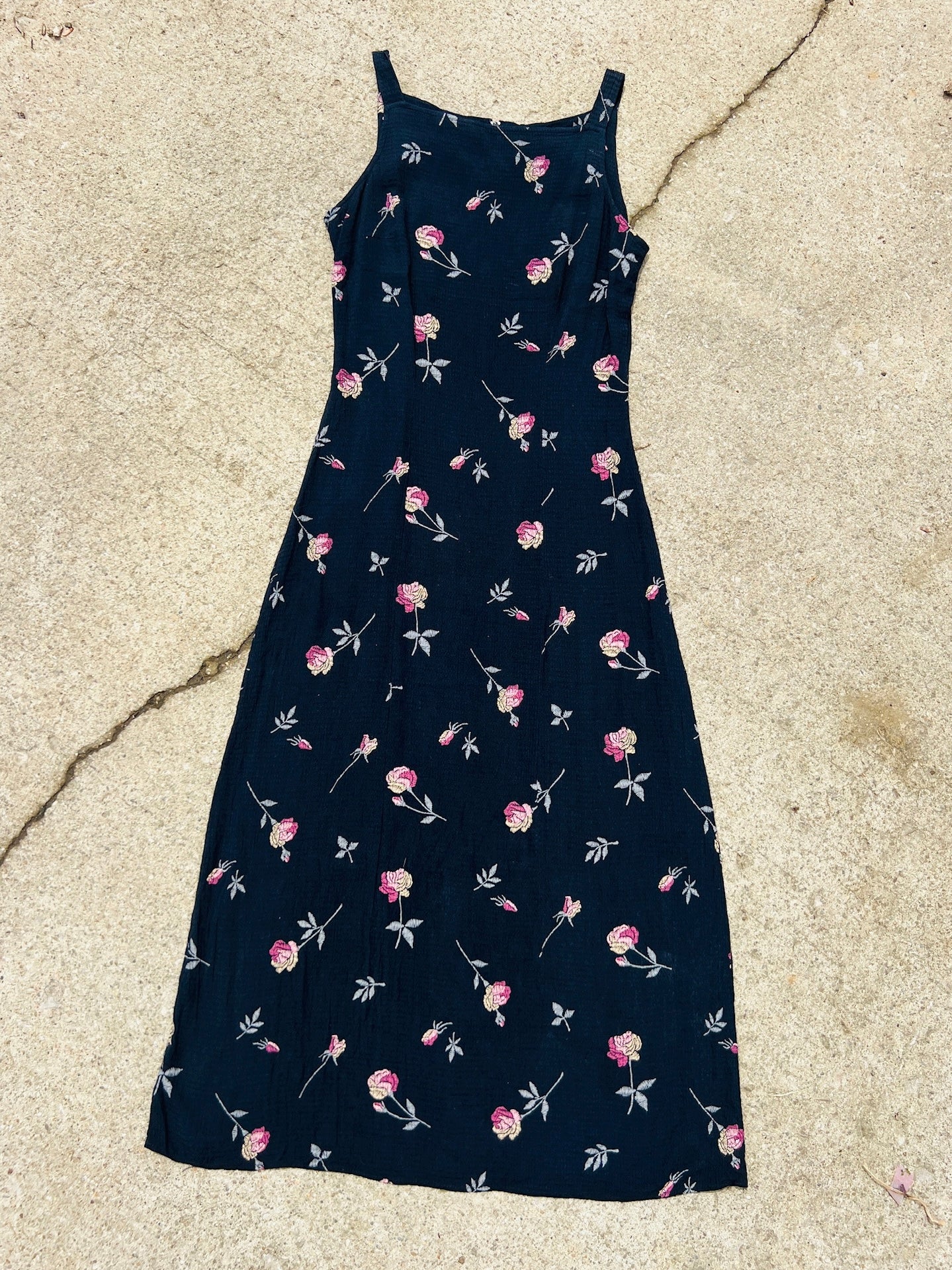 Vintage 1990s Helene Blake Floral Square Neck Midi Dress | XS/S