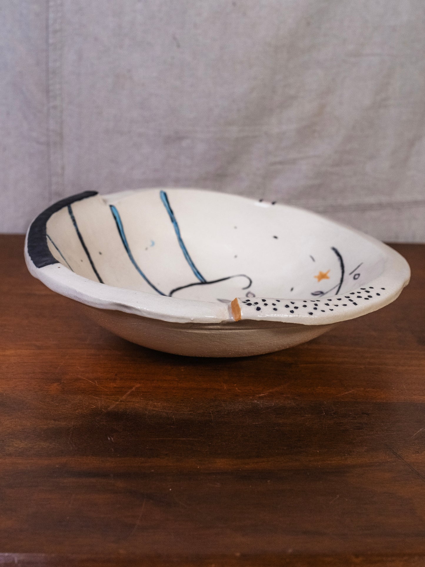 Vintage Bede Clarke Studio Pottery Abstract Ceramic Bowl
