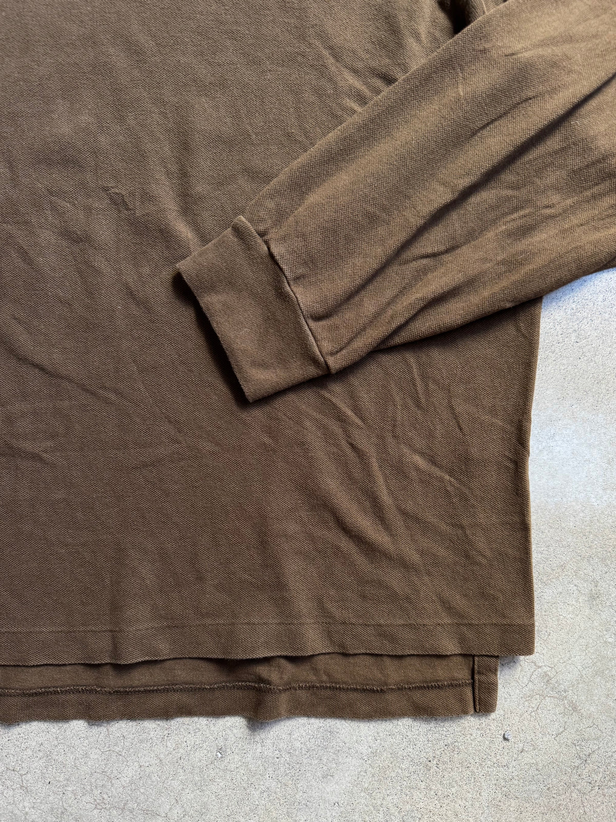 Vintage 1990s Polo Ralph Lauren Brown Cotton Long Sleeve Polo Shirt | XL