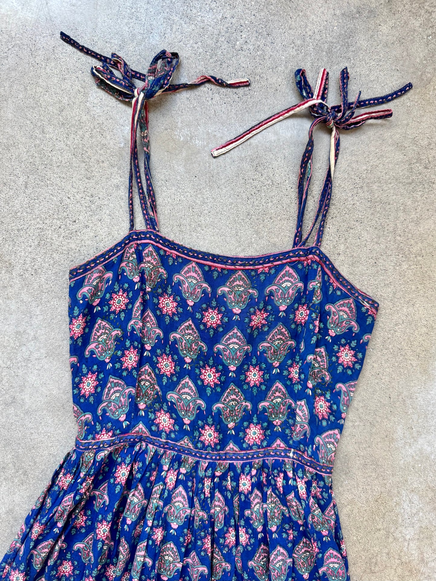Vintage 1970s Adini Indian Block Print Cotton Gauze Summer Dress | XS