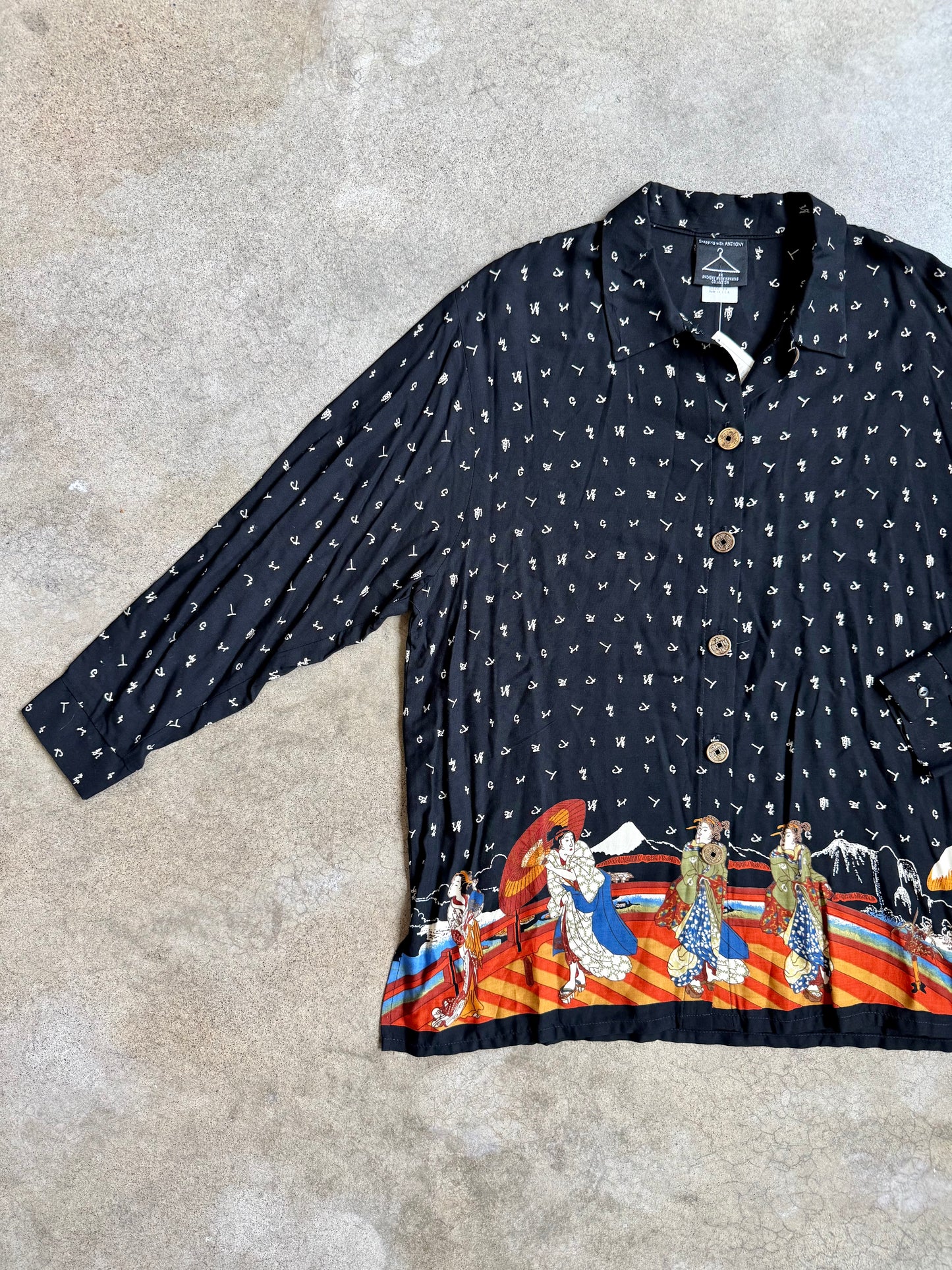 Vintage Anthony Mark Hankins Asian Printed Blouse | 1X