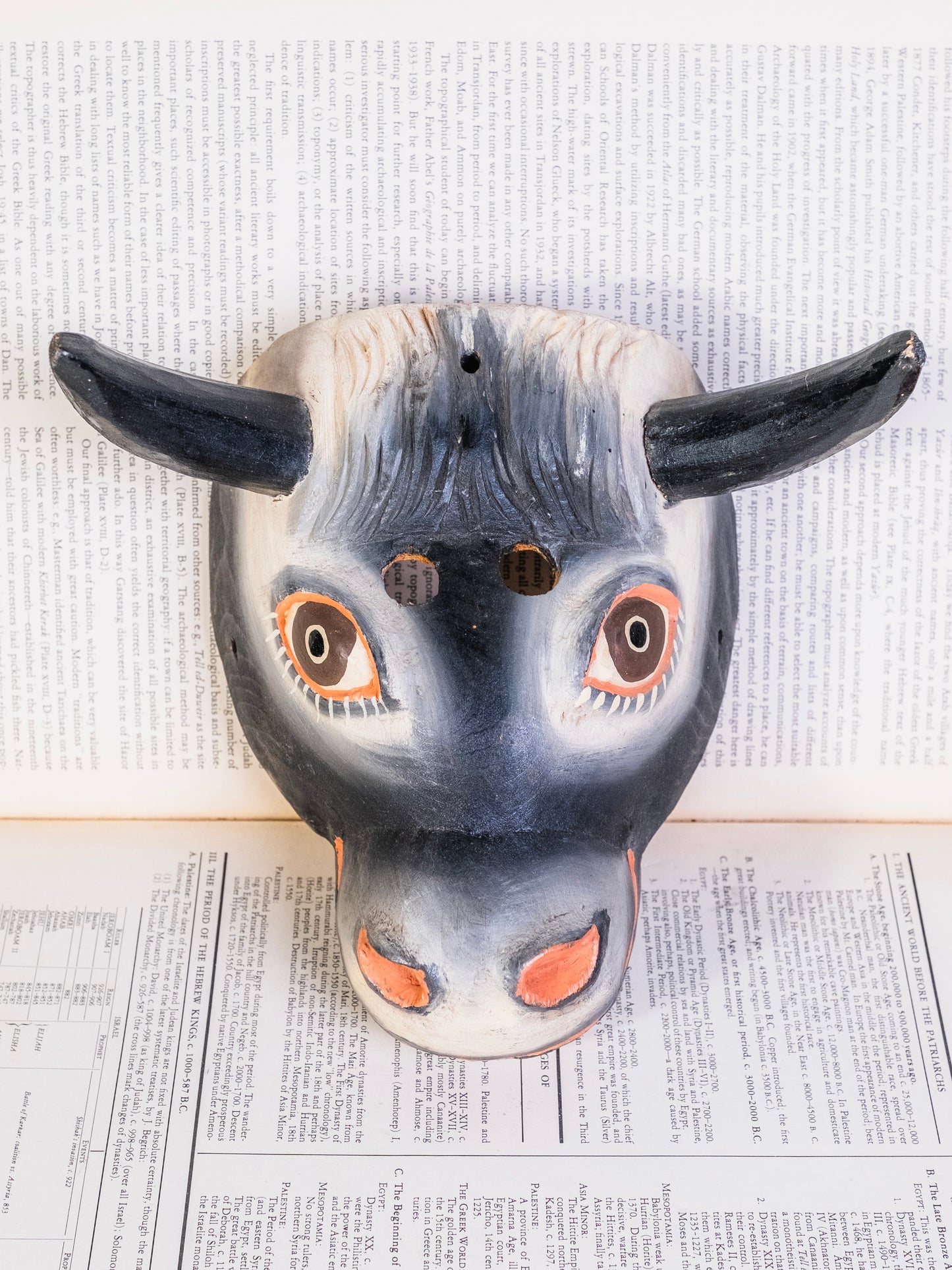 Vintage Mexican Folk Art Hand-Carved Wood Cow Torito Mask