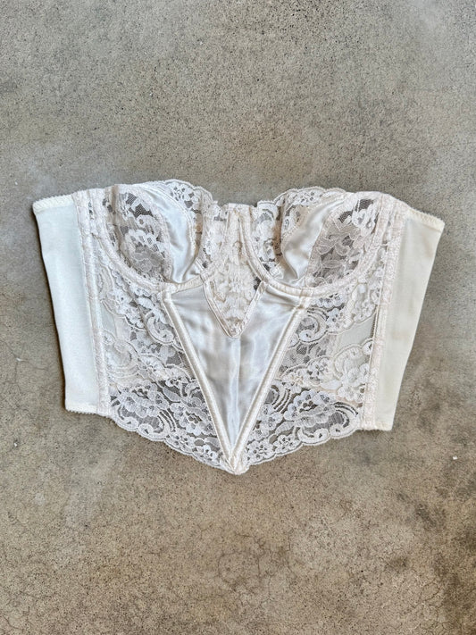 Vintage 1980s Christian Dior White Lace Bustier | 36B