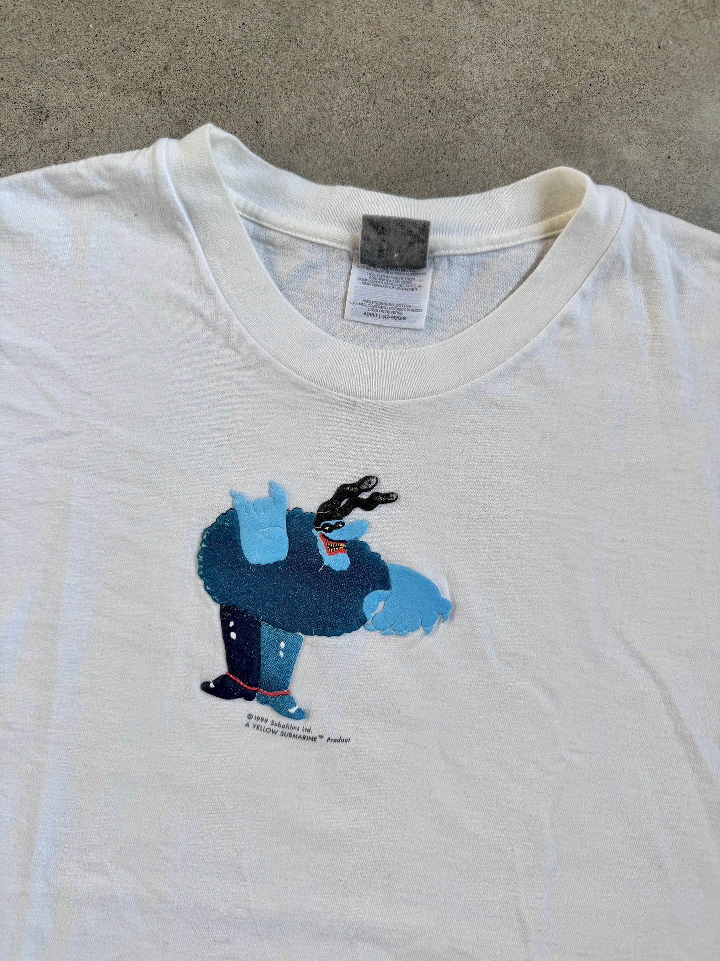 Vintage 1999 The Beatles Yellow Submarine Blue Meanie Puff Paint Tee | Large
