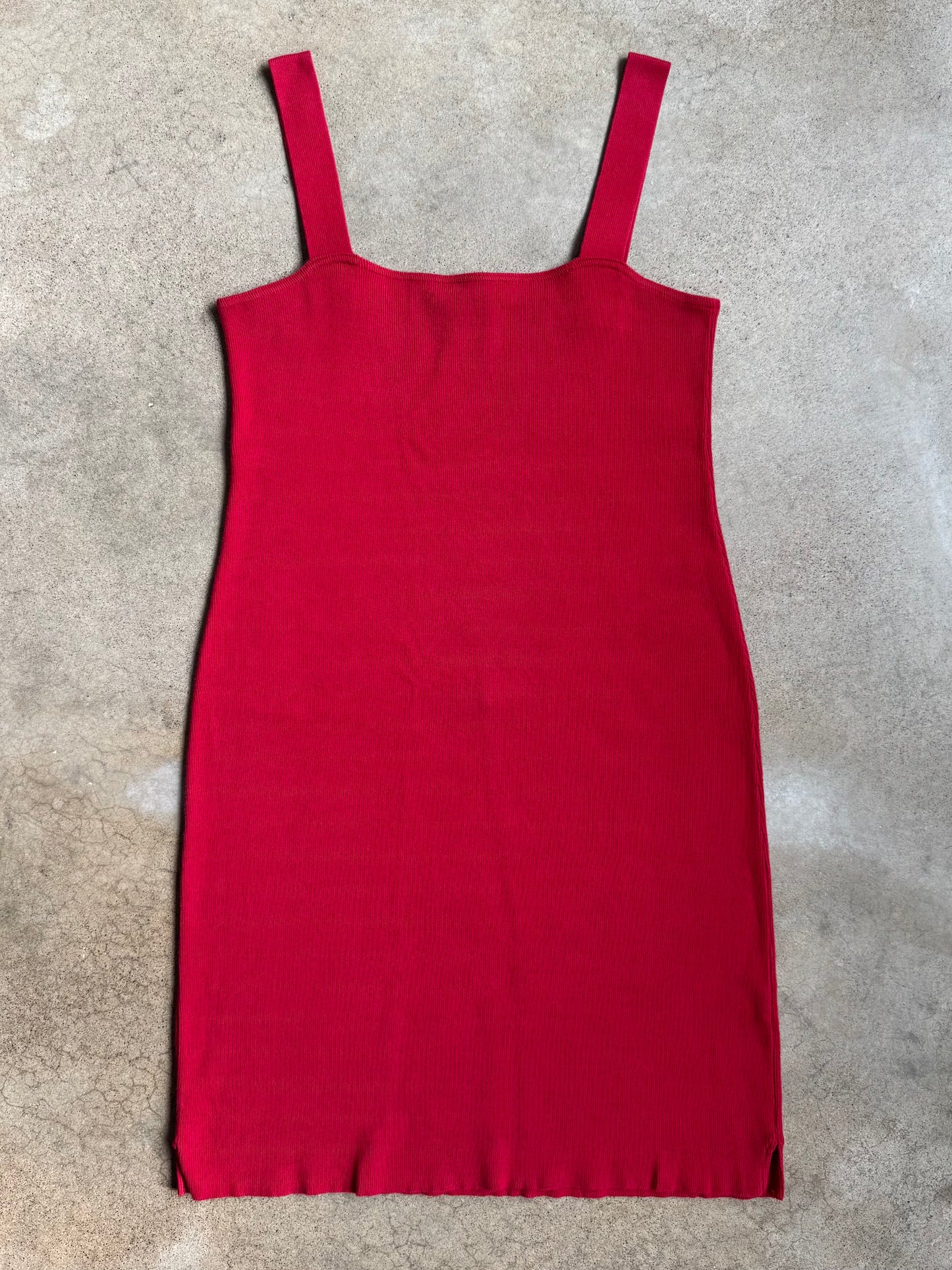 Vintage 1990s Joan Vass Red Cotton Knit Mini Dress | Small