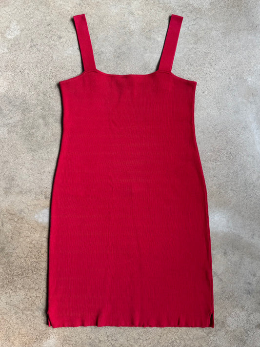 Vintage 1990s Joan Vass Red Cotton Knit Mini Dress | Small