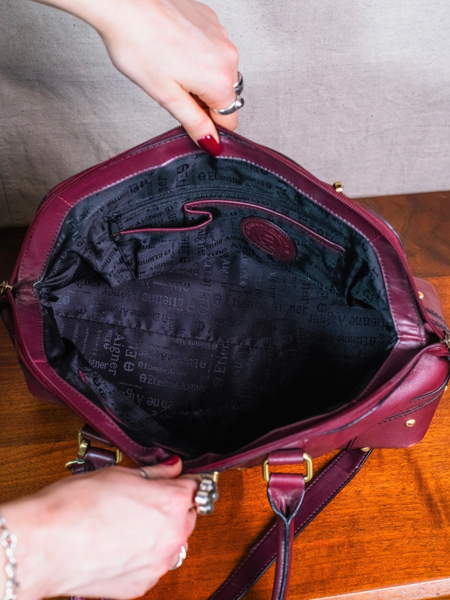 Vintage 1990s Etienne Aigner Burgundy Leather Hyde Park Collection Bag